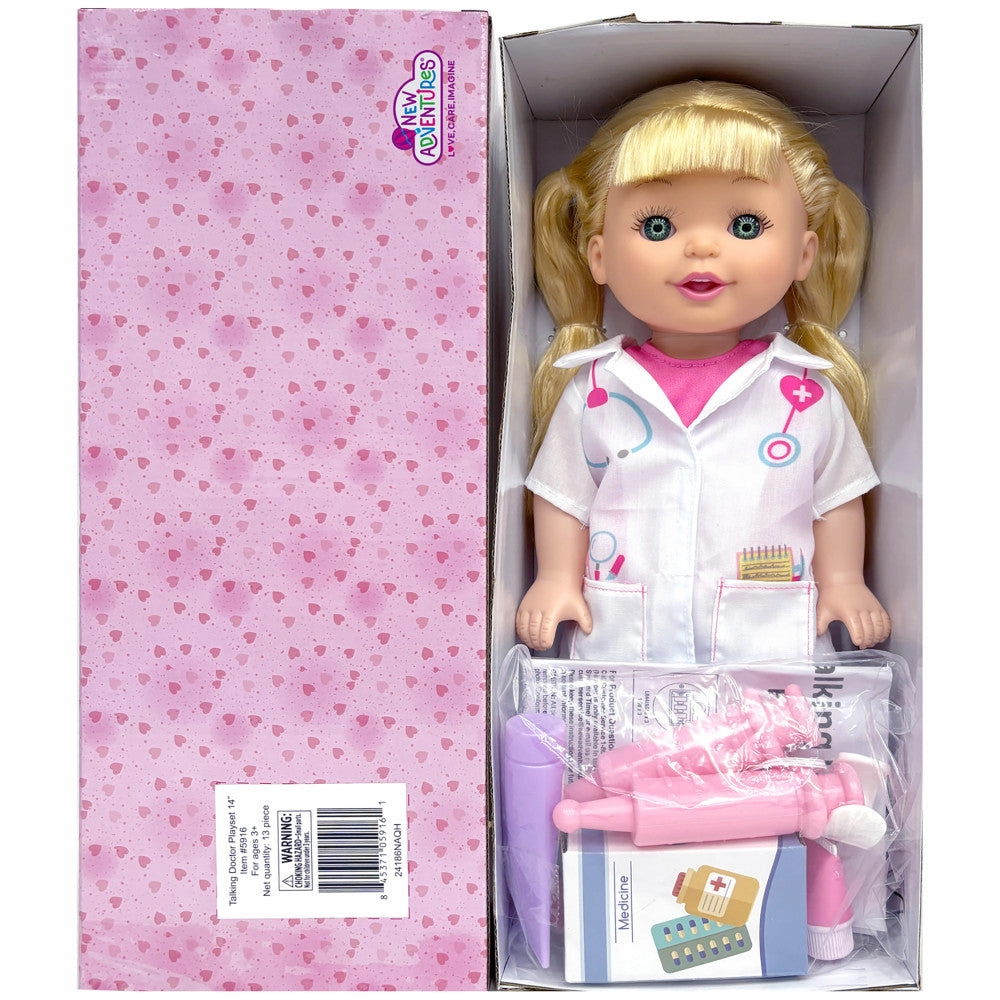 Lil Tots Talking Doctor Playset - 14" Blonde Doll with Pink & White Outfit