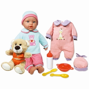 Lissi 15 inch Baby Doll Billie with Little Bear - Blue & Pink, Ideal for Kids Age 2 