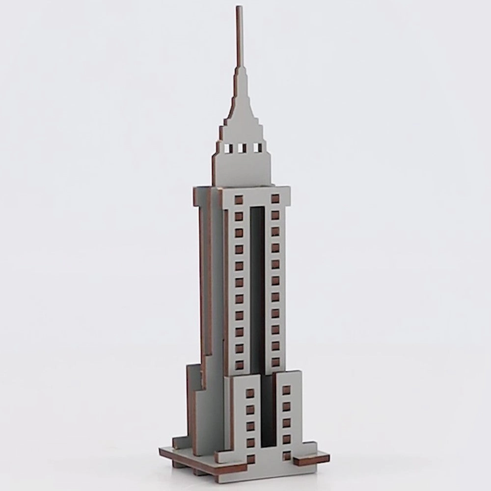 Little & Wood Empire State Building: 3D Wooden Puzzle Kit - Medium, Grey