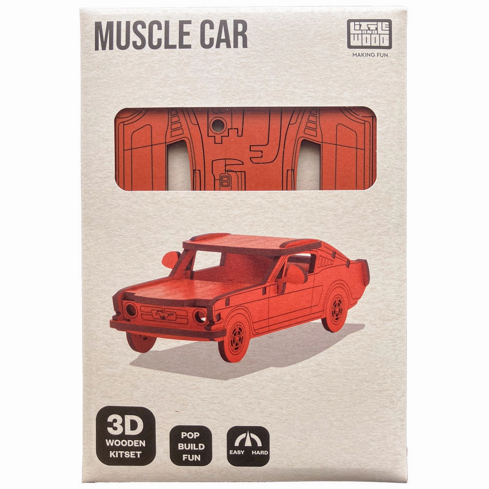 Little & Wood: Woodlet Medium - Muscle Car, Orange - 3D Wooden Puzzle Kit