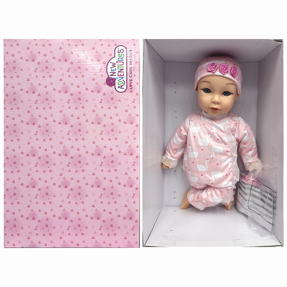 Little Darlings 14-inch Kiss N Tickles Baby Doll - Pink Swan Onesie