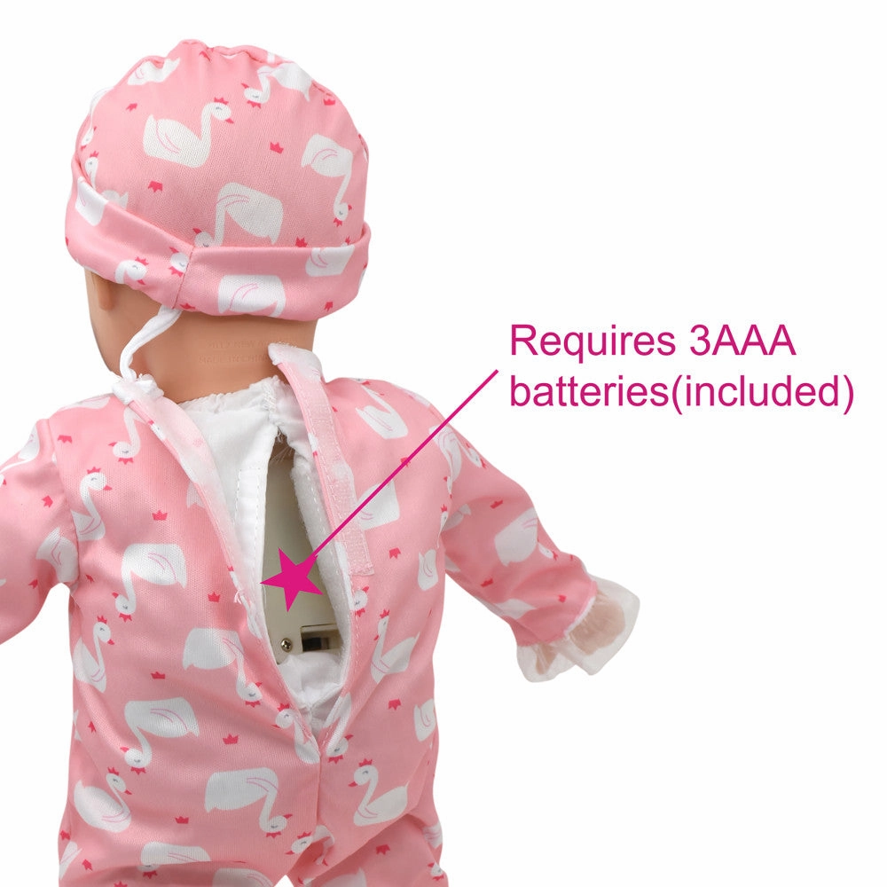Little Darlings 14-inch Kiss N Tickles Baby Doll - Pink Swan Onesie