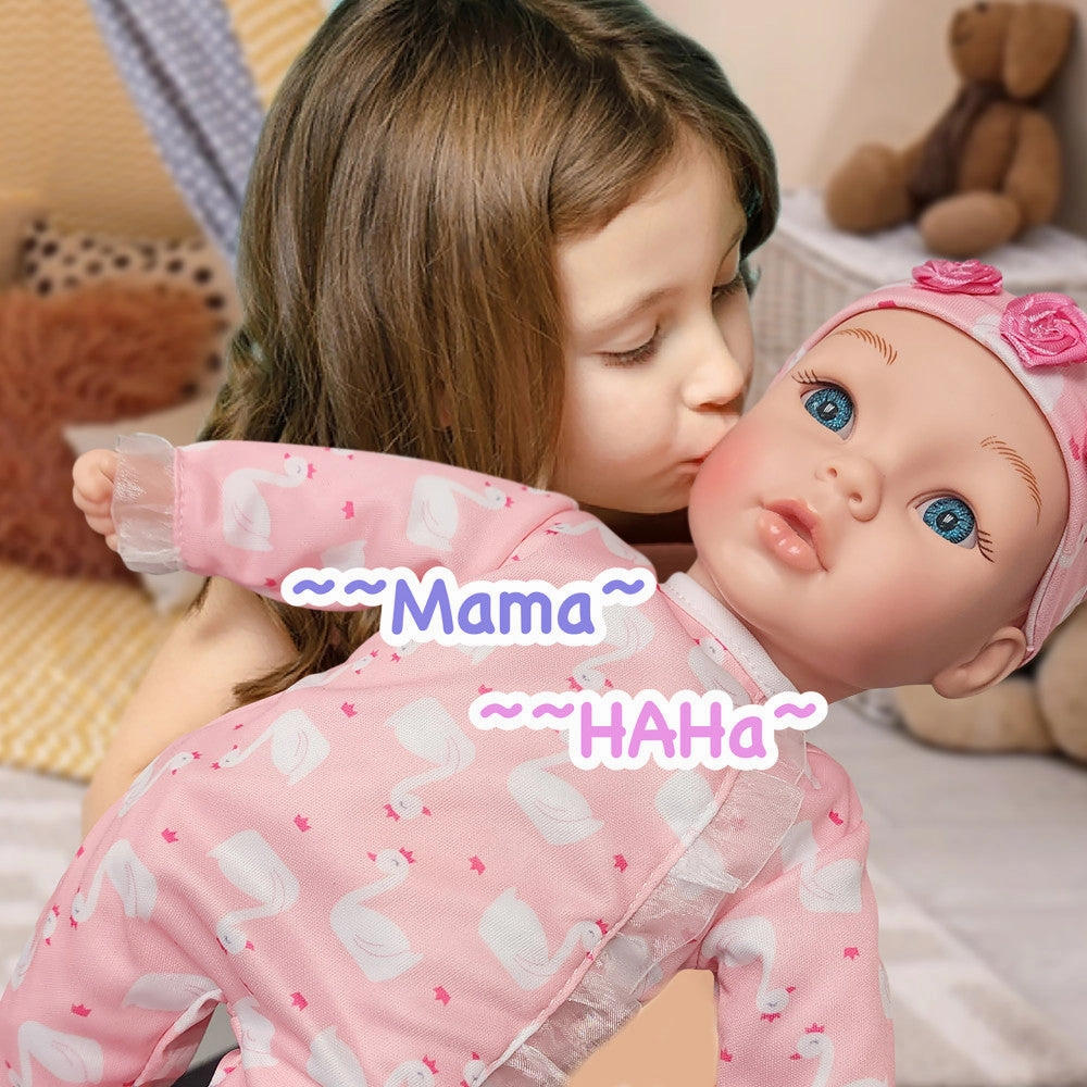 Little Darlings 14-inch Kiss N Tickles Baby Doll - Pink Swan Onesie