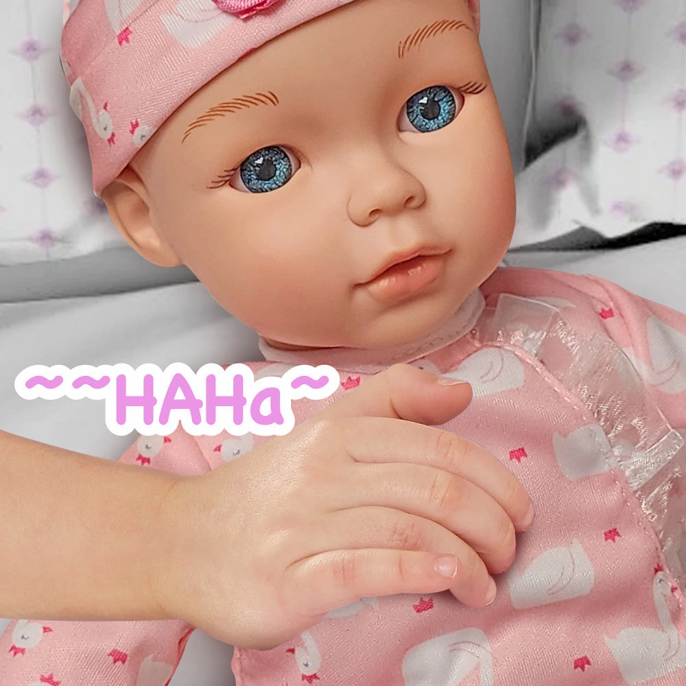Little Darlings 14-inch Kiss N Tickles Baby Doll - Pink Swan Onesie