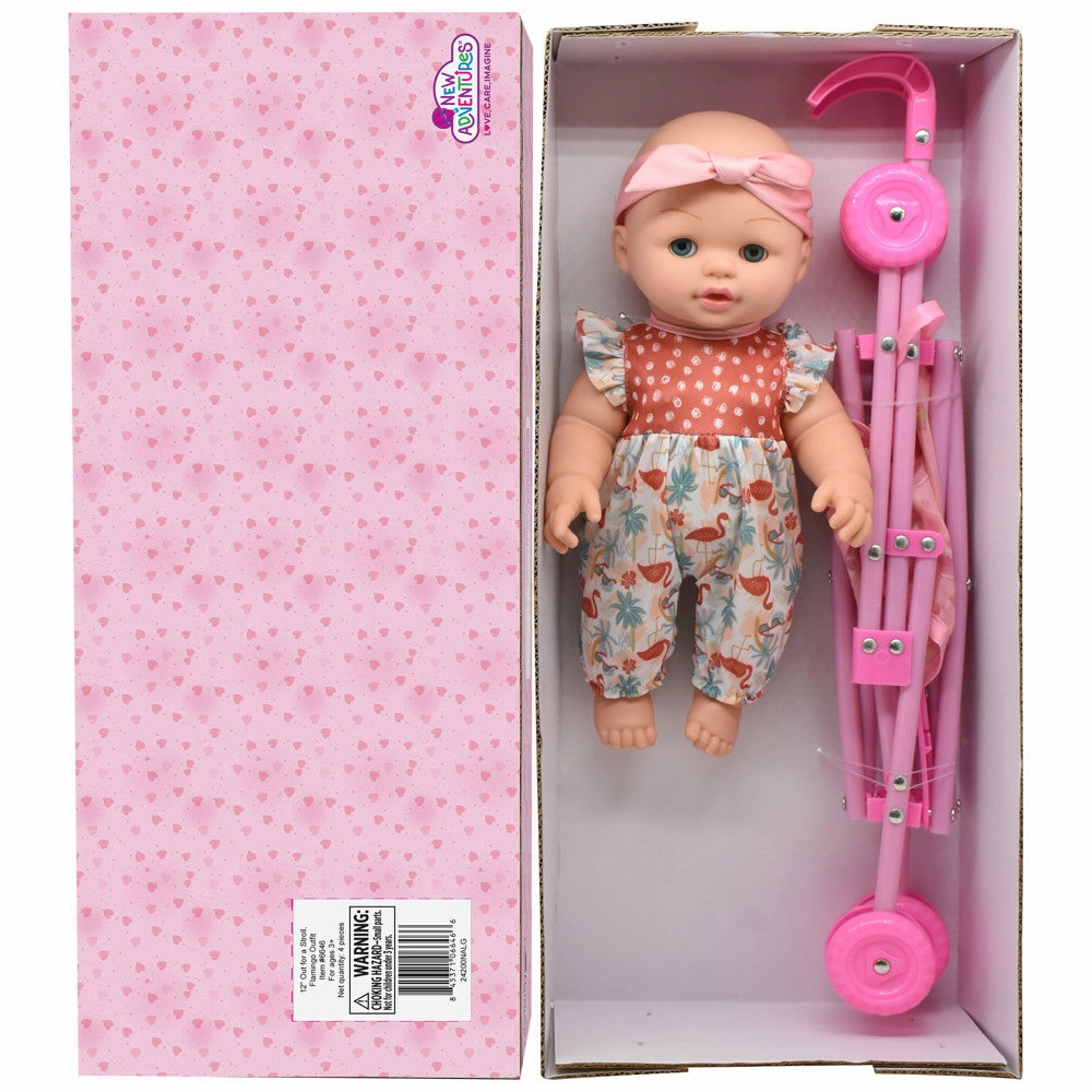 Little Darlings Flamingo Jumper & Pink Stroller Playset