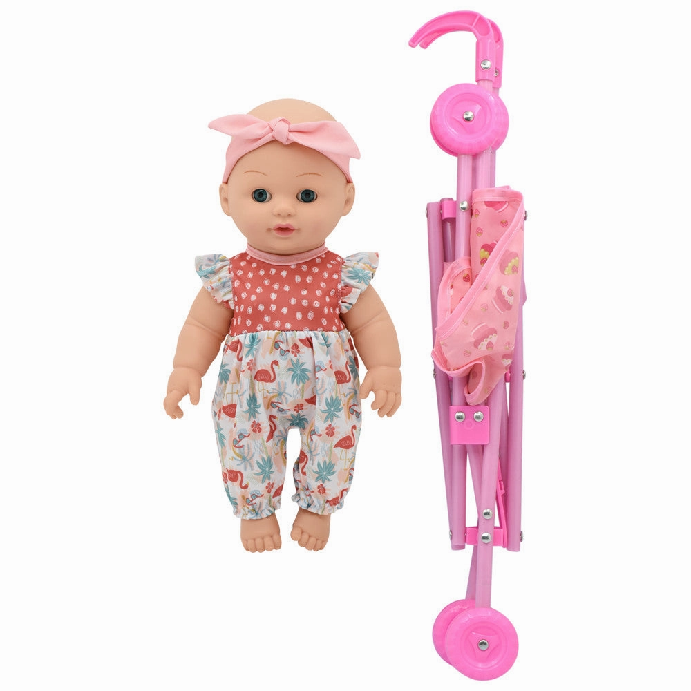 Little Darlings Flamingo Jumper & Pink Stroller Playset