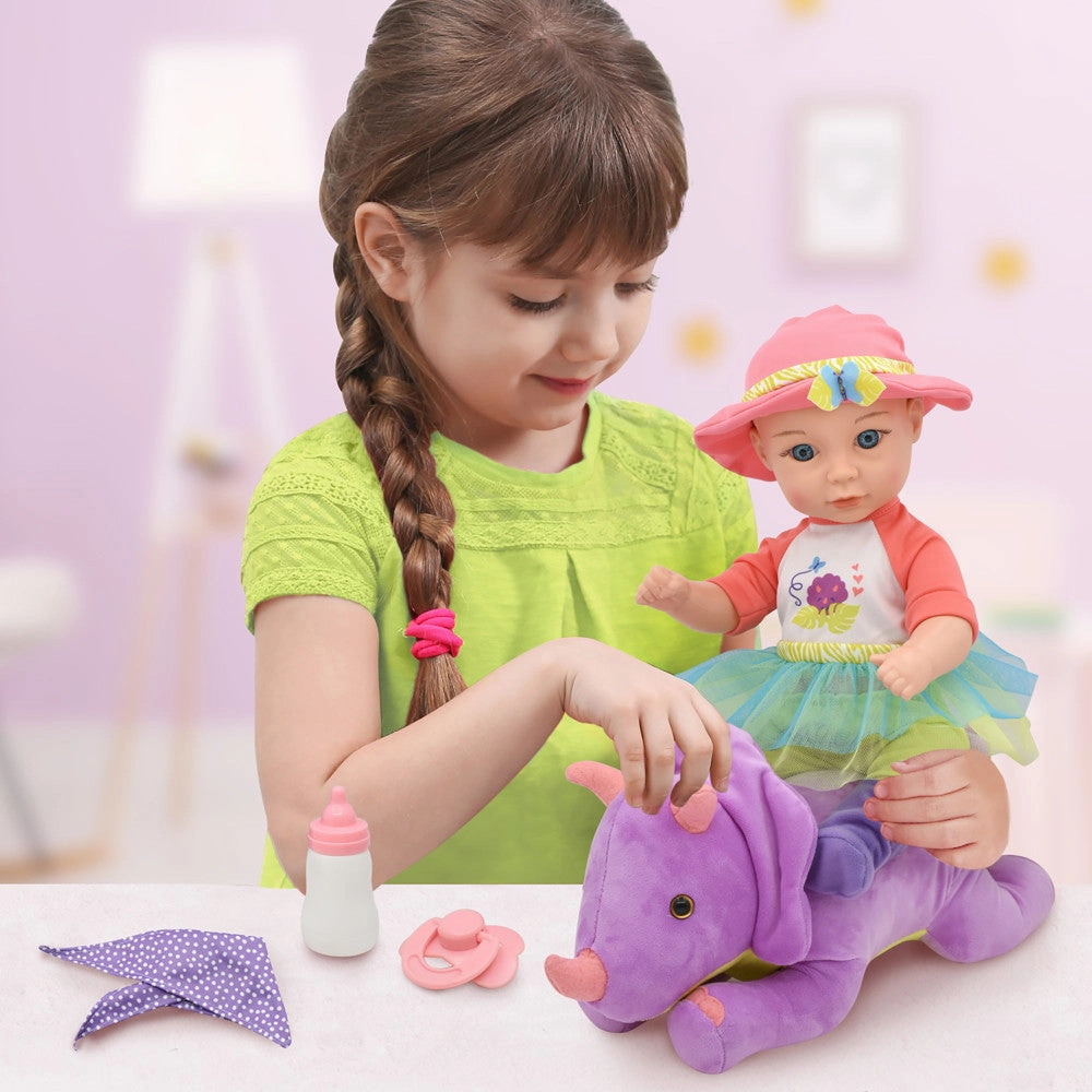 Little Darlings: Hop On Baby & Plush Dino - 15" Baby Doll with Dinosaur Friend
