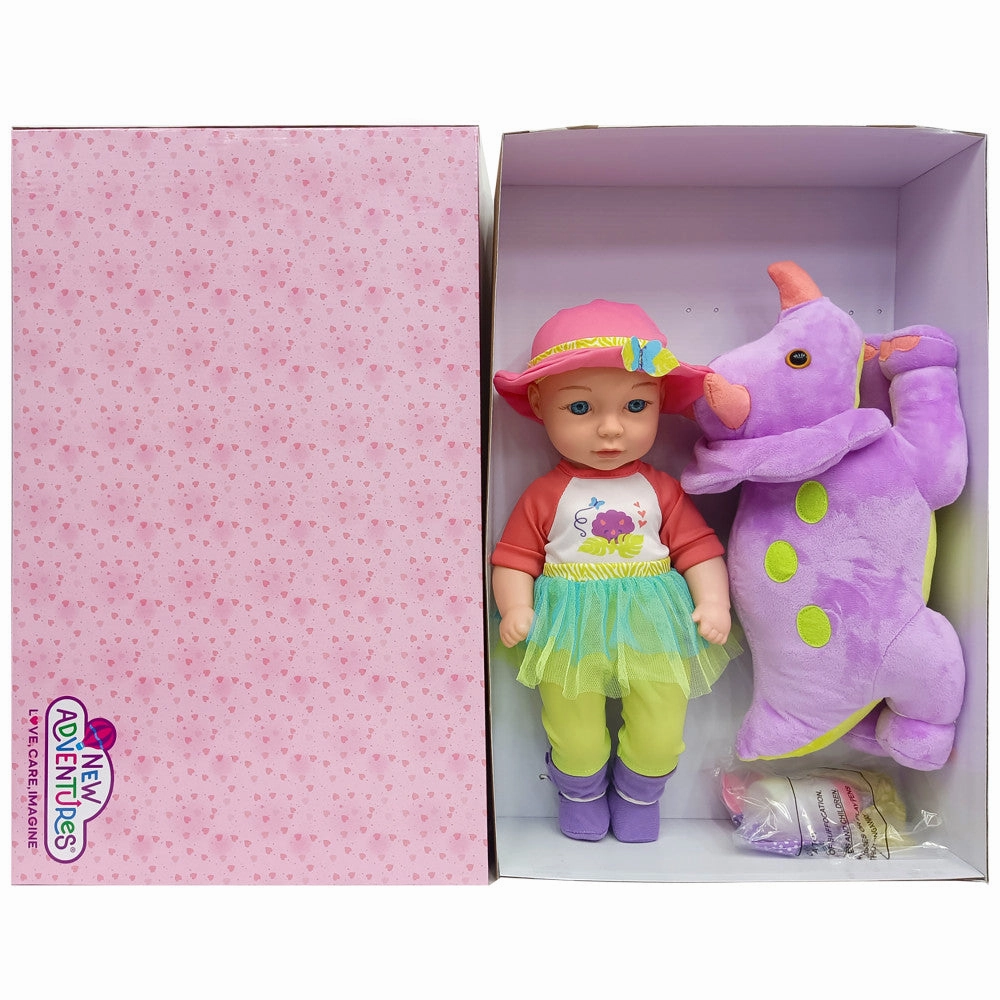Little Darlings: Hop On Baby & Plush Dino - 15" Baby Doll with Dinosaur Friend