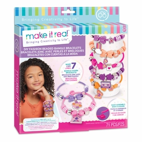 Make It Real DIY Fashion Beaded Bangle Bracelets Kit - Creative Jewelry Making Set for Kids Ages 8 