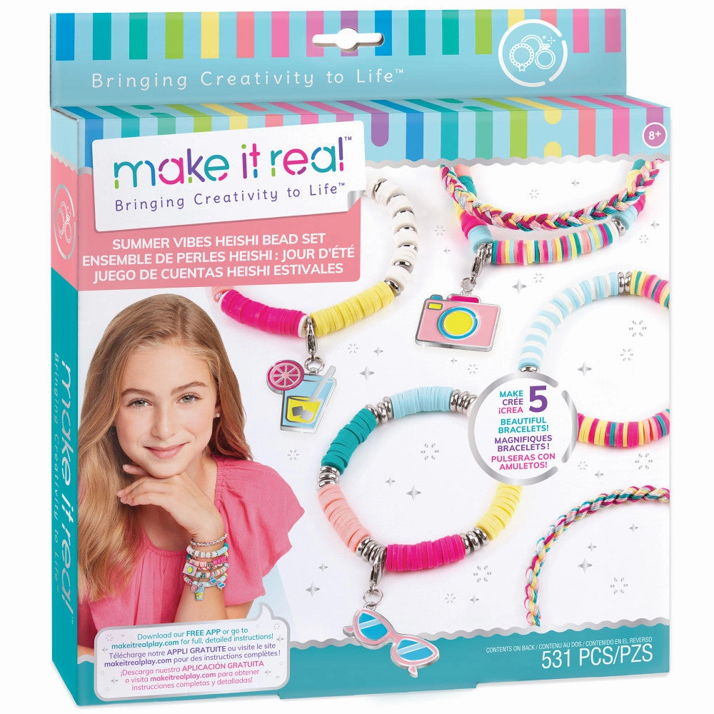 Make It Real Summer Vibes Heishi Bead Bracelet Kit - Colorful DIY Jewelry Making Set