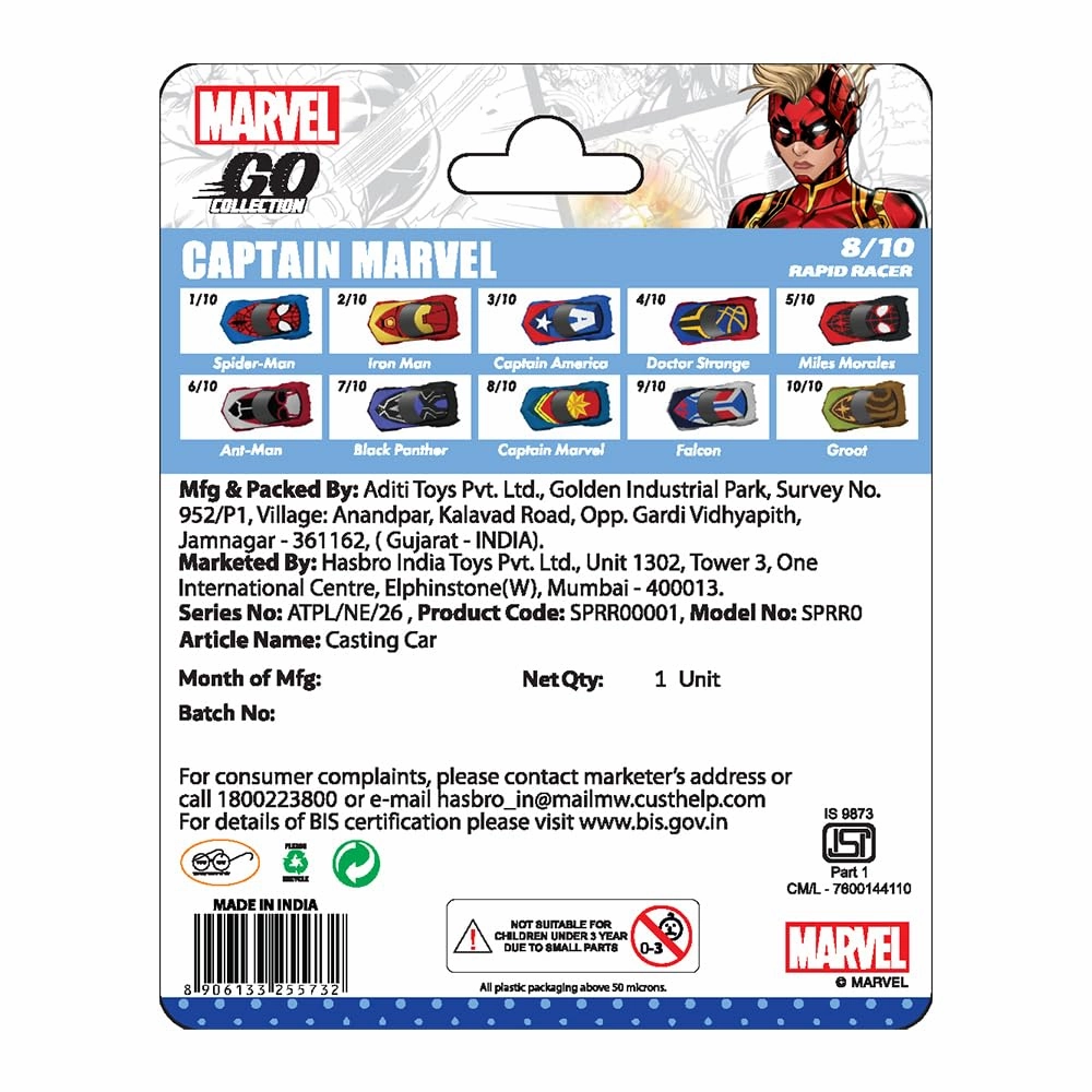Marvel Go 1:64 Diecast Captain Marvel Rapid Racer Toy Car for Collection for Ages 3 years and up