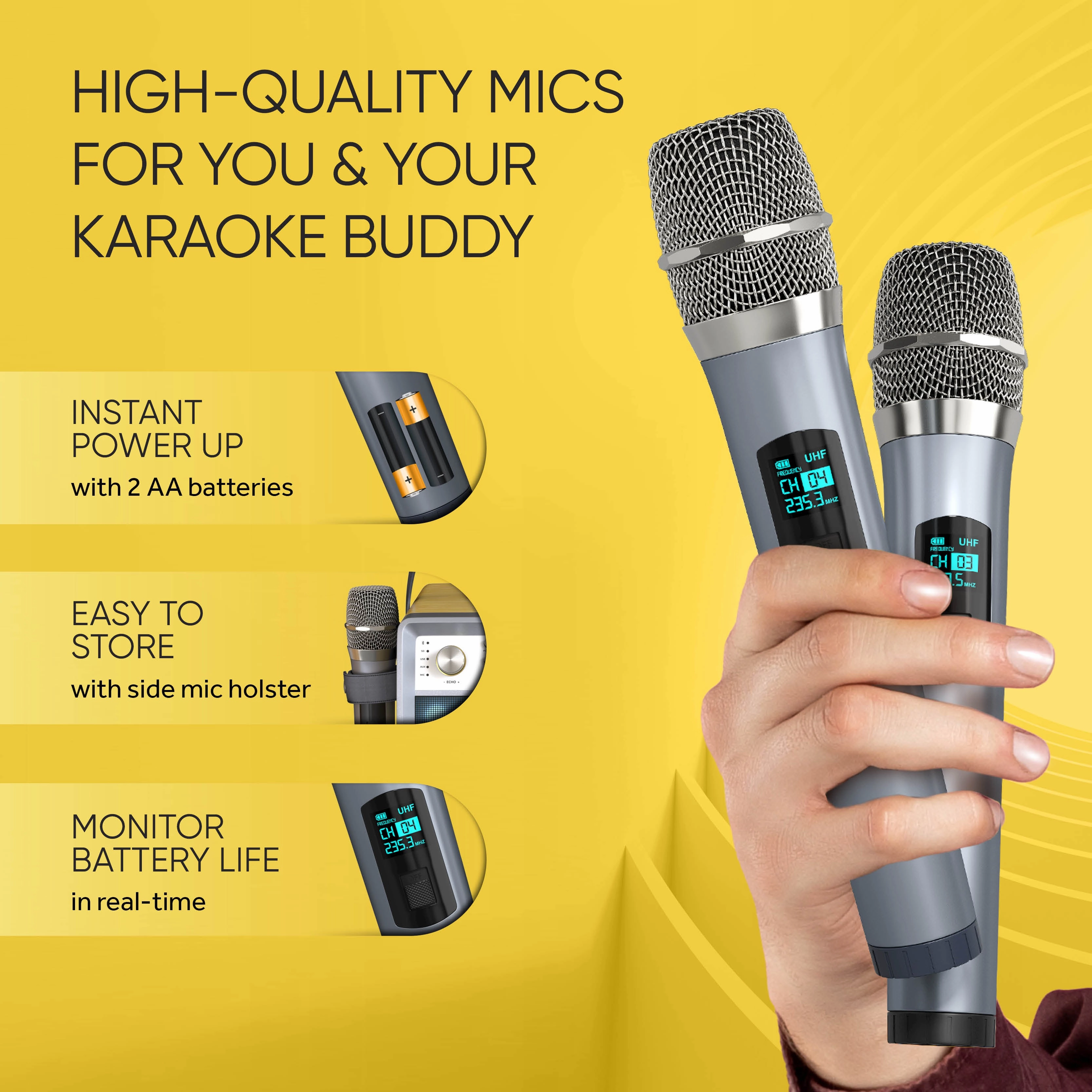 Masingo Ostinato M7 Portable Wood Karaoke Machine with Wireless Microphones