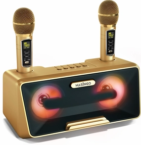 Masingo Presto G2 Gold Portable Karaoke Machine with Dual Wireless Microphones