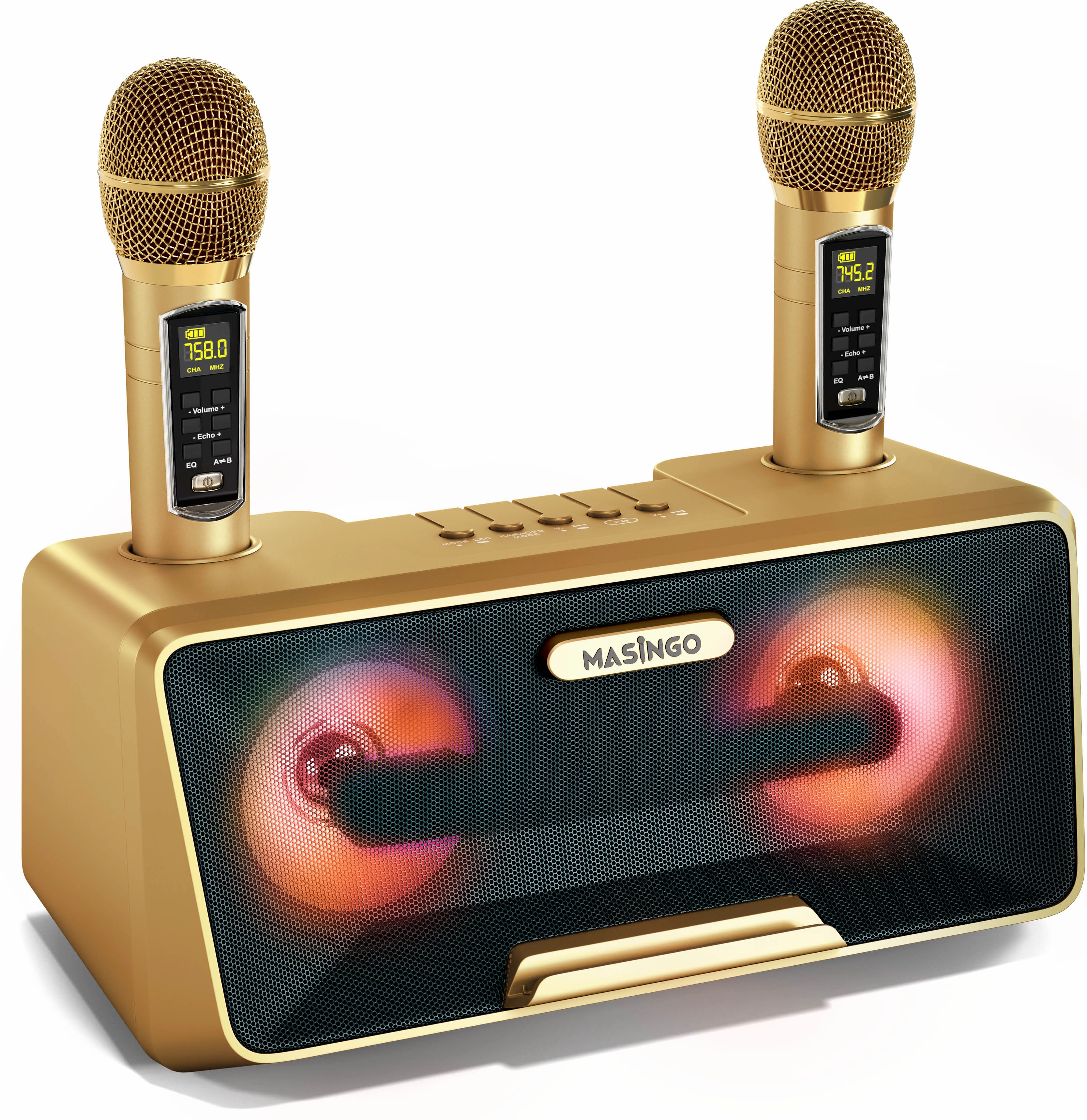 Masingo Presto G2 Gold Portable Karaoke Machine with Dual Wireless Microphones