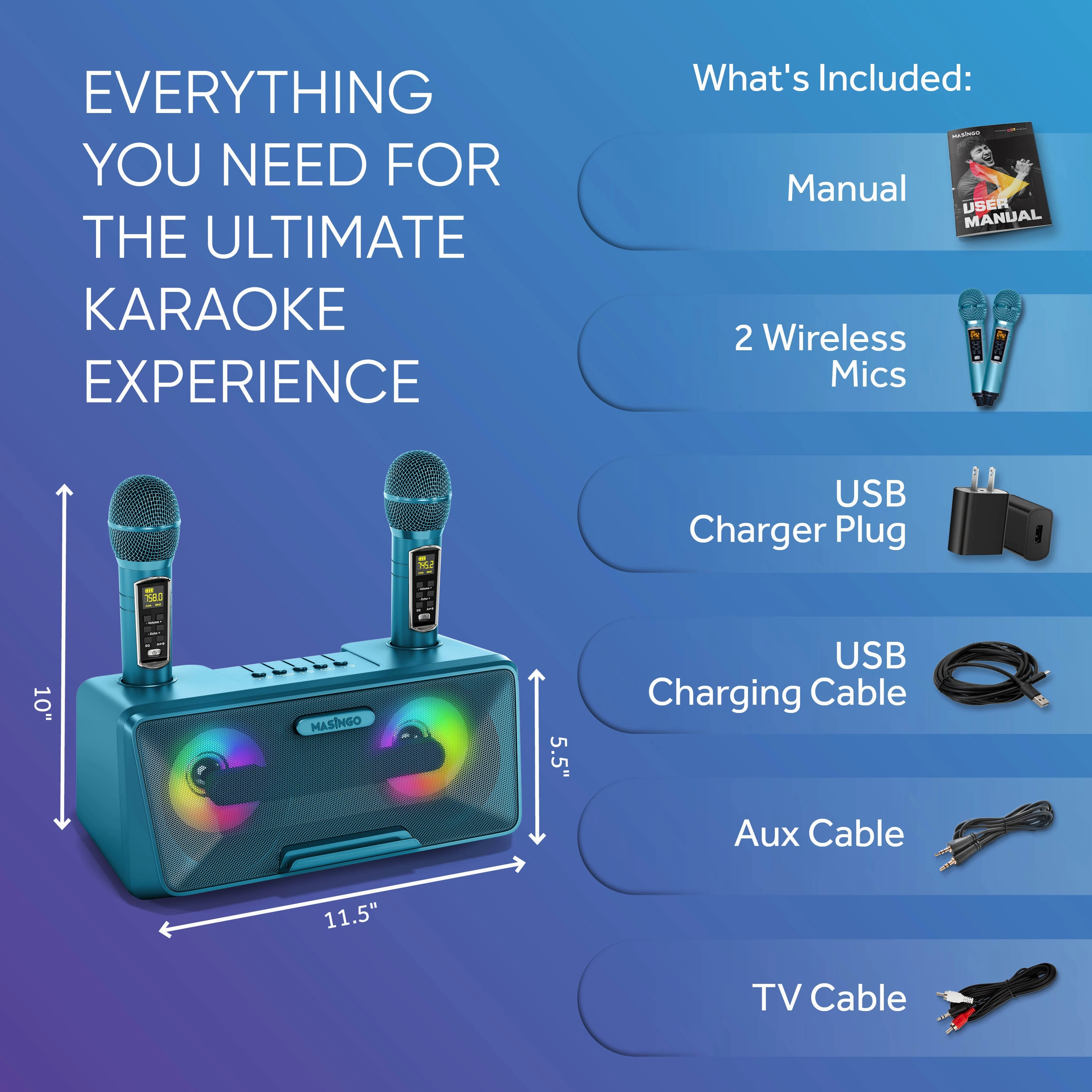 Masingo Presto G2 Wireless Karaoke Machine in Turquoise