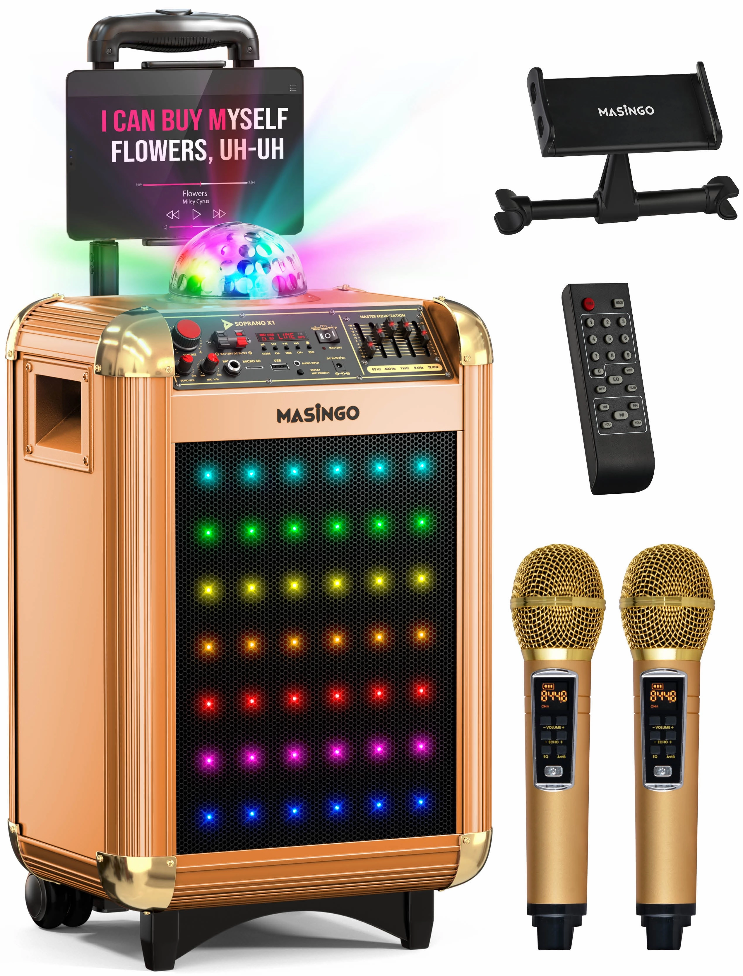 Masingo Soprano X1 Gold Portable Karaoke Machine with Bluetooth