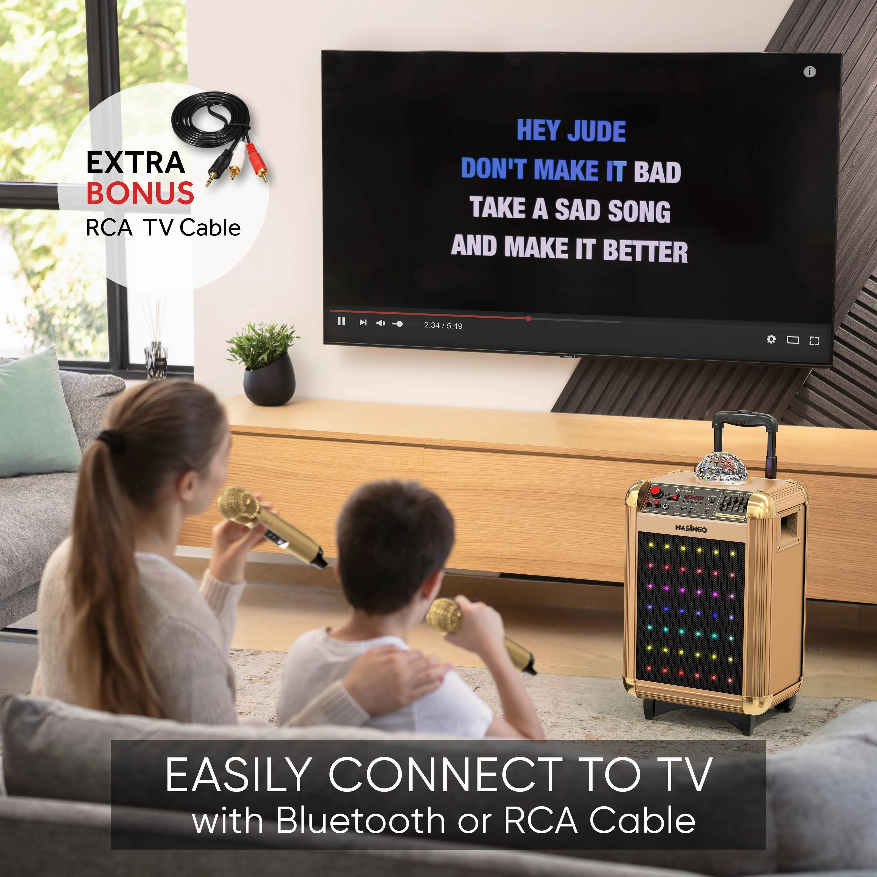 Masingo Soprano X1 Gold Portable Karaoke Machine with Bluetooth