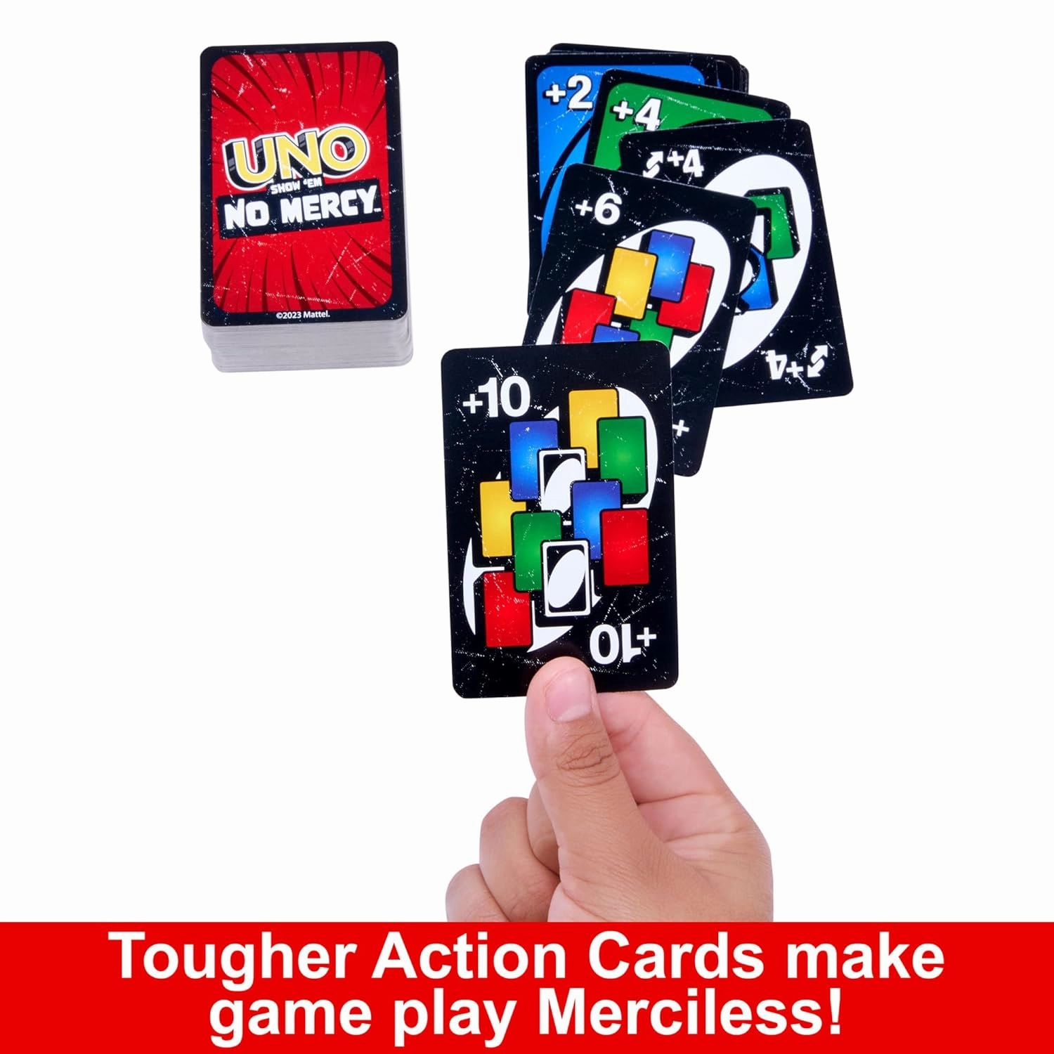Mattel Games UNO Show em No Mercy Card Game for Kids, Adults & Family Parties and Travel with Extra Cards, Special Rules and Tougher Penalties