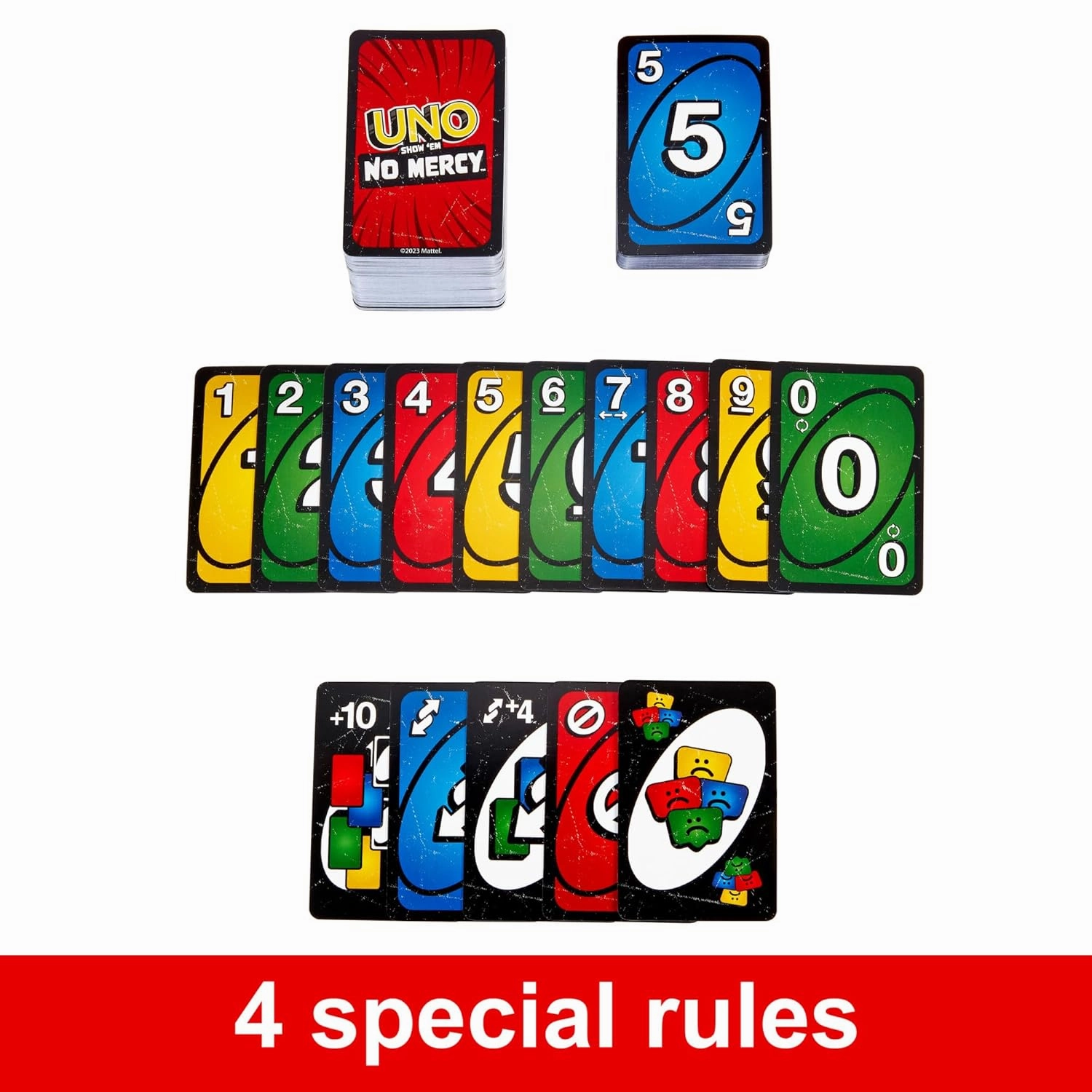 Mattel Games UNO Show em No Mercy Card Game for Kids, Adults & Family Parties and Travel with Extra Cards, Special Rules and Tougher Penalties