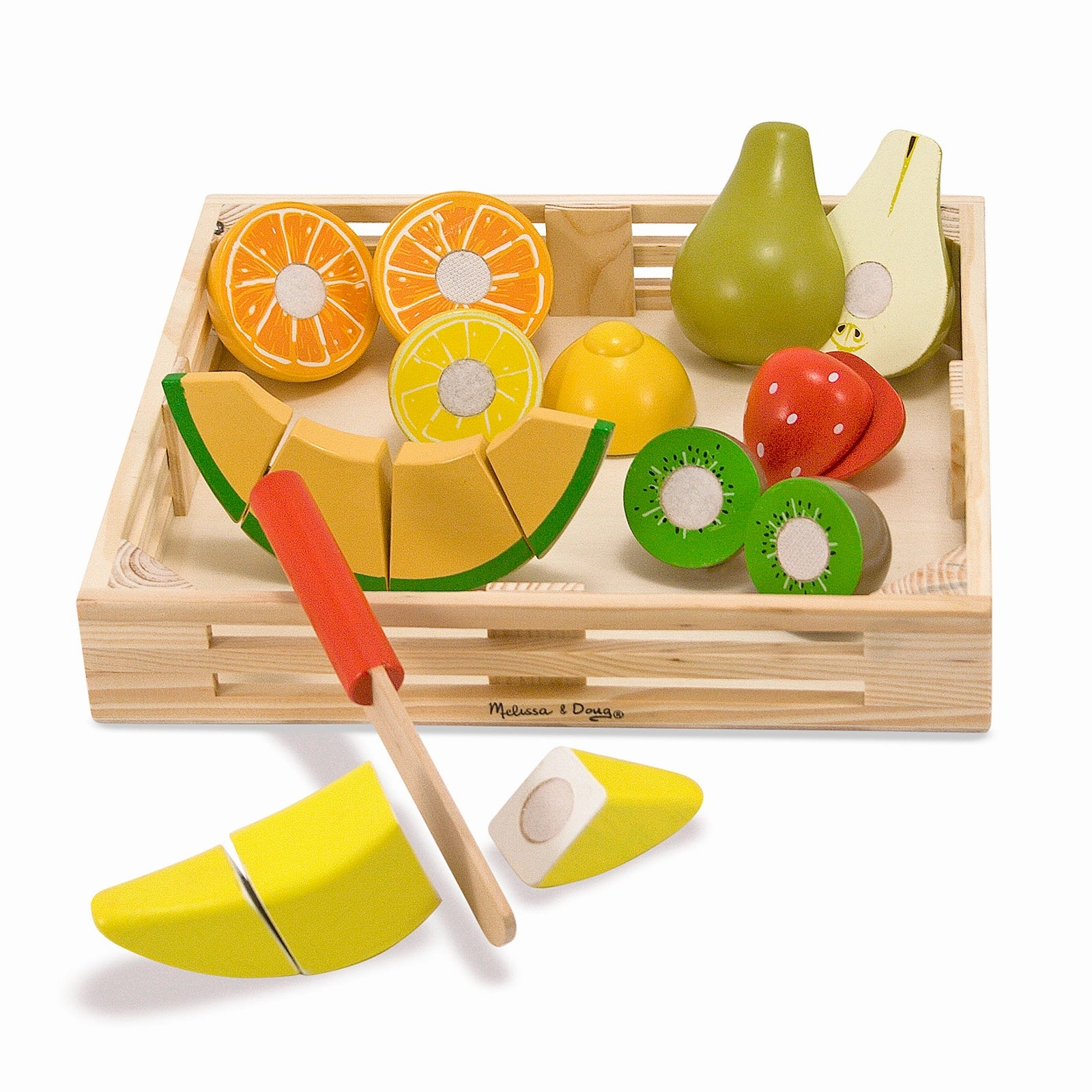 Melissa & Doug 17-Piece Wooden Cutting Fruit Set  Play Food Kitchen Accessory