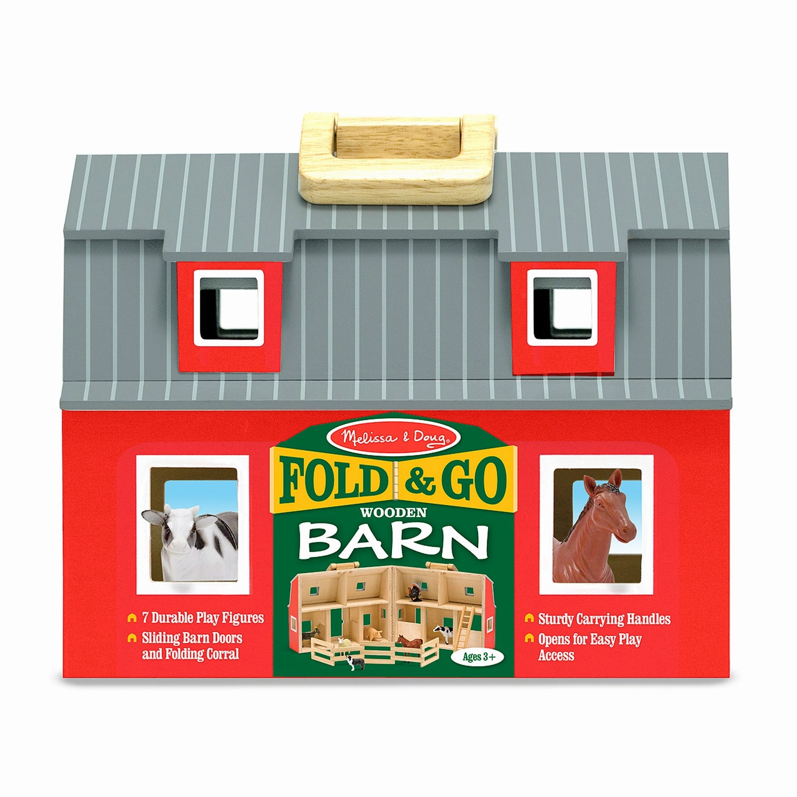 Melissa & Doug Fold & Go Wooden Barn Playset - Bright Red