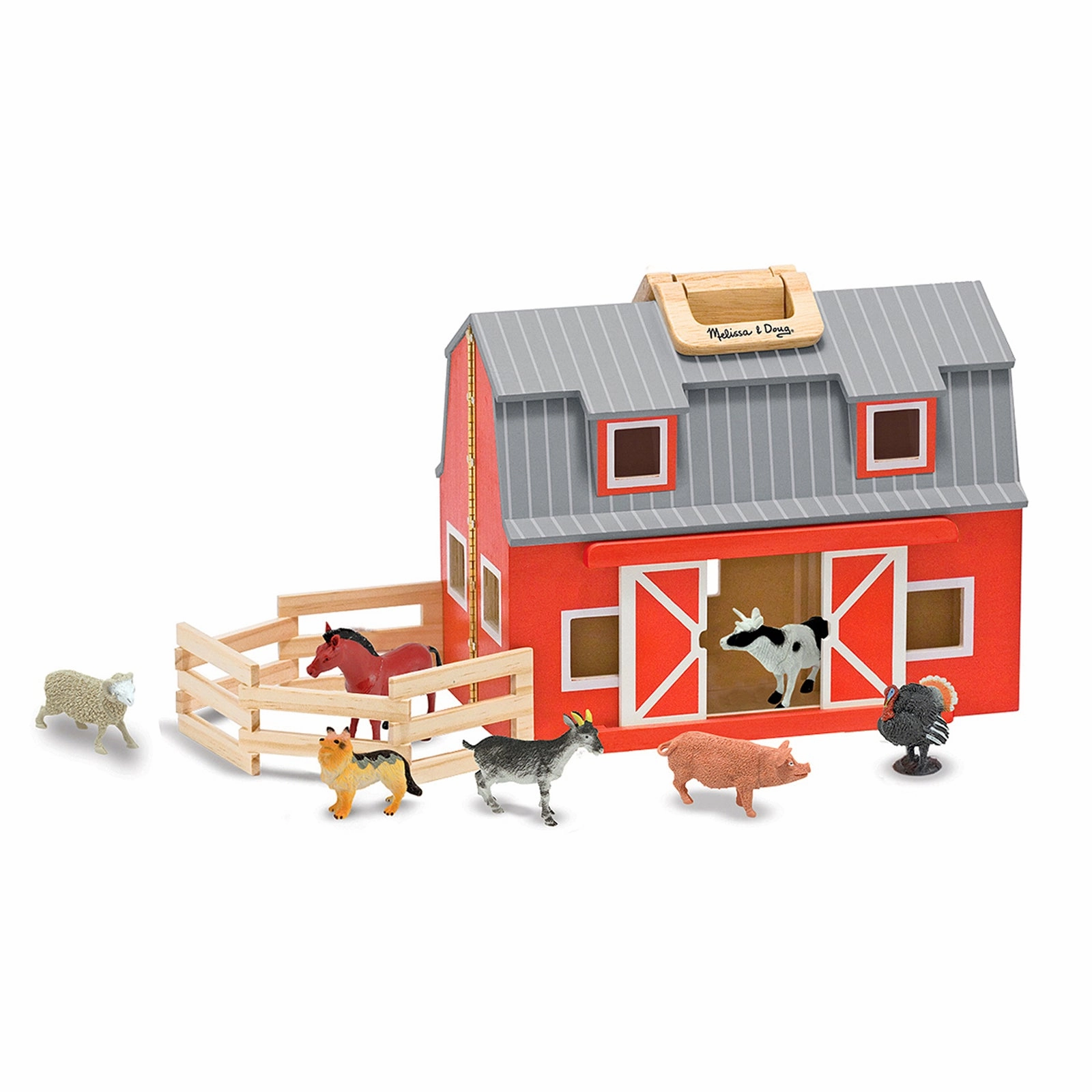Melissa & Doug Fold & Go Wooden Barn Playset - Bright Red