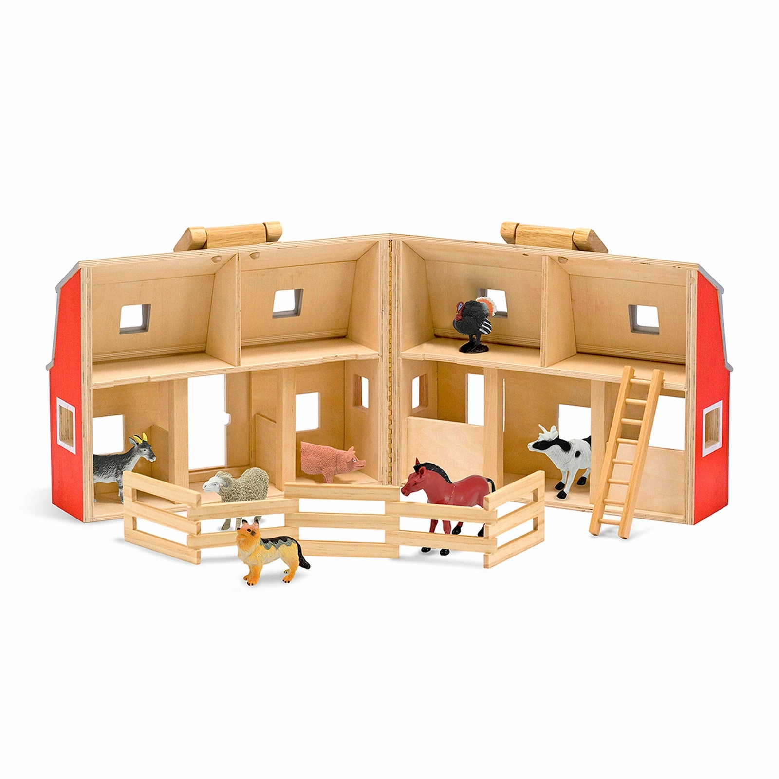 Melissa & Doug Fold & Go Wooden Barn Playset - Bright Red