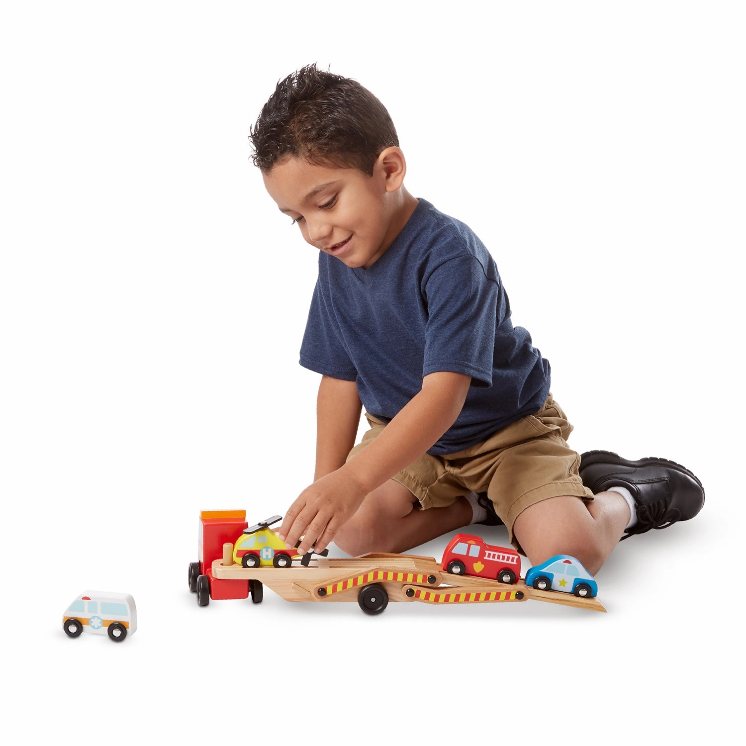 Melissa & Doug Wooden Emergency Vehicle Carrier Set