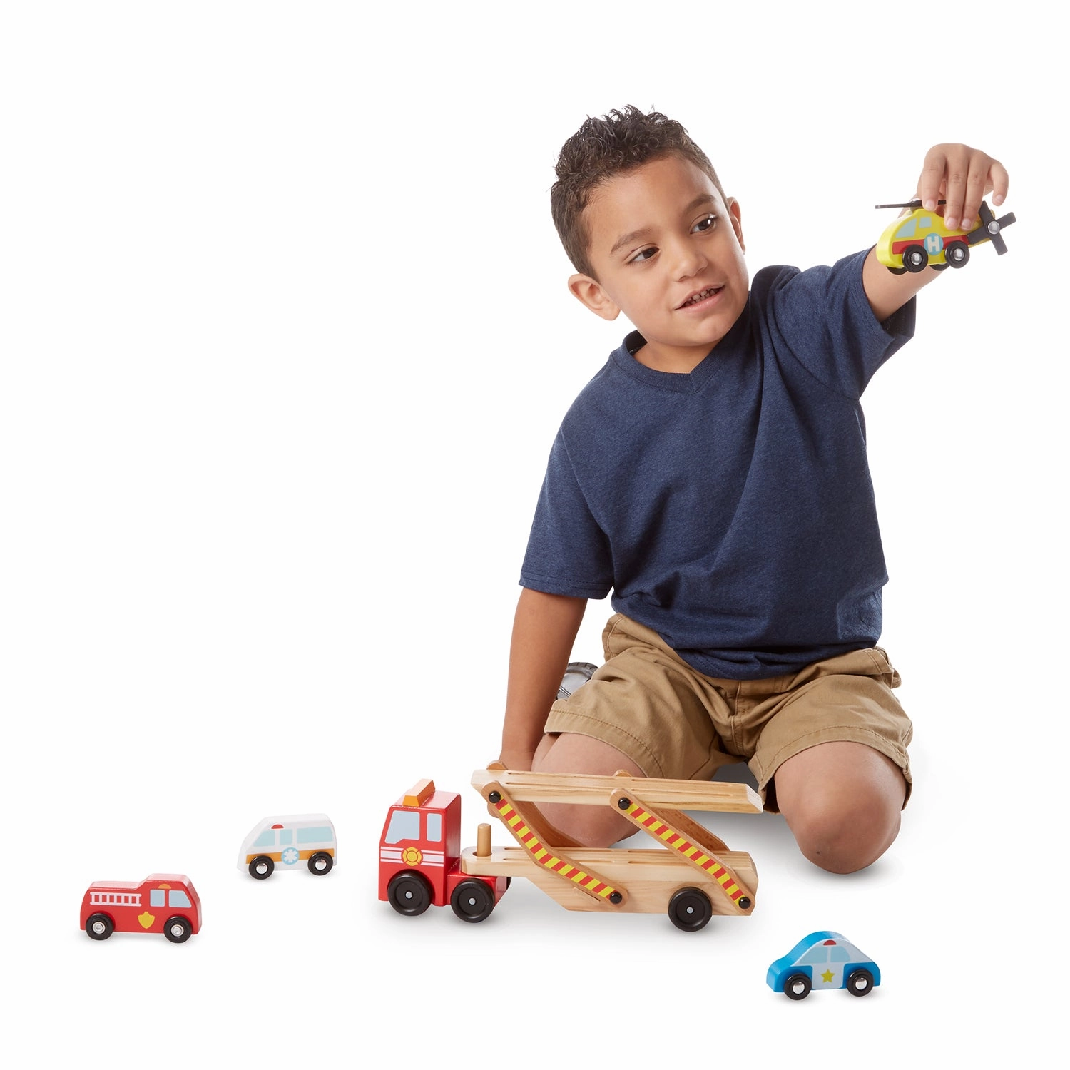 Melissa & Doug Wooden Emergency Vehicle Carrier Set