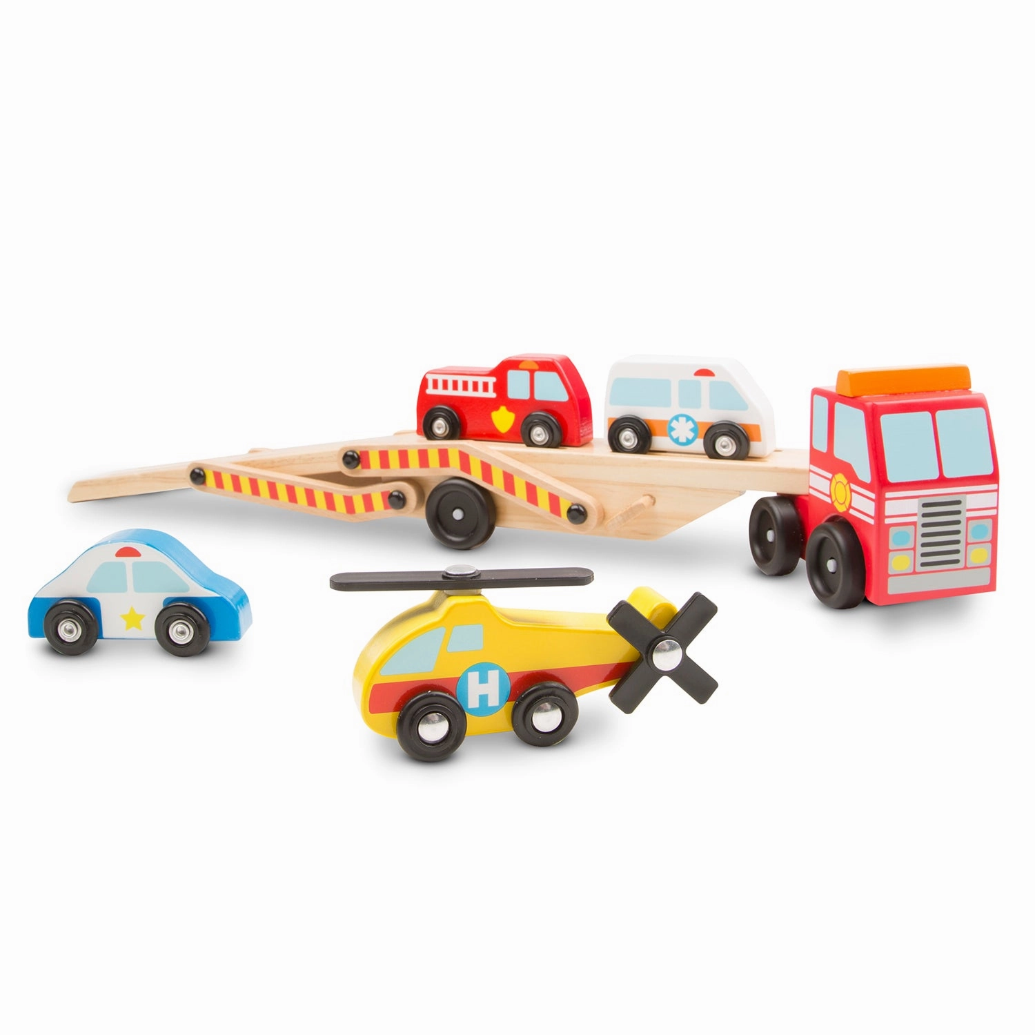 Melissa & Doug Wooden Emergency Vehicle Carrier Set