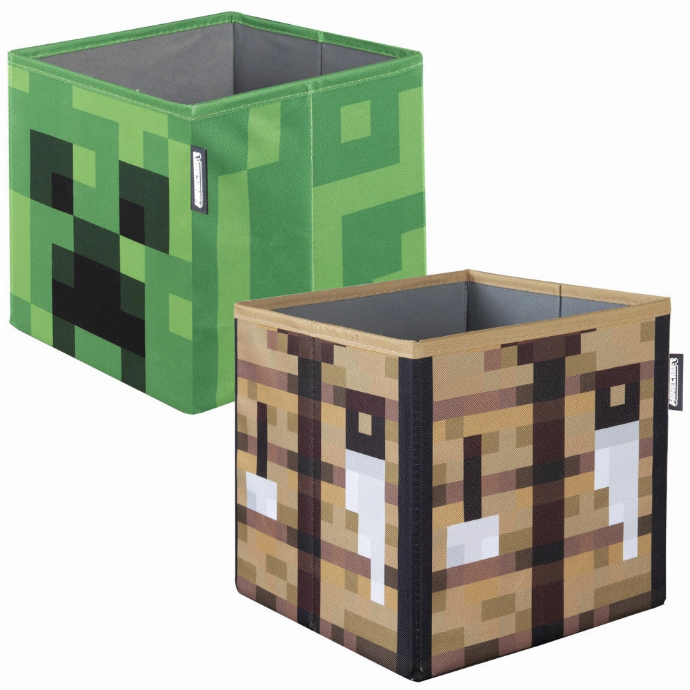 Minecraft Collapsible Storage Cubes - Creeper & Crafting Table Design, 2-Pack