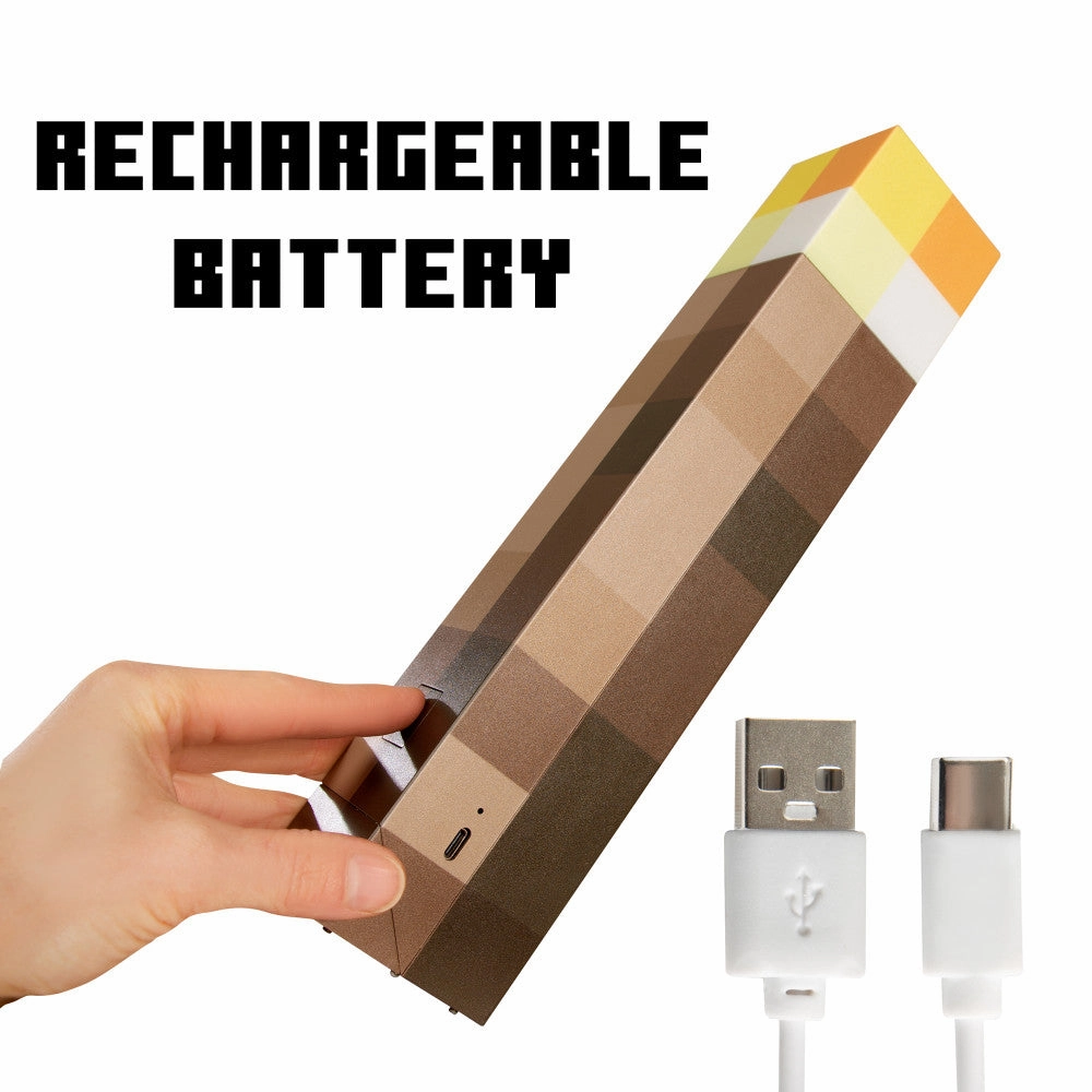 Minecraft: LED Torch - 11" Brownstone Pixels Torch Replica with 4 Light Settings