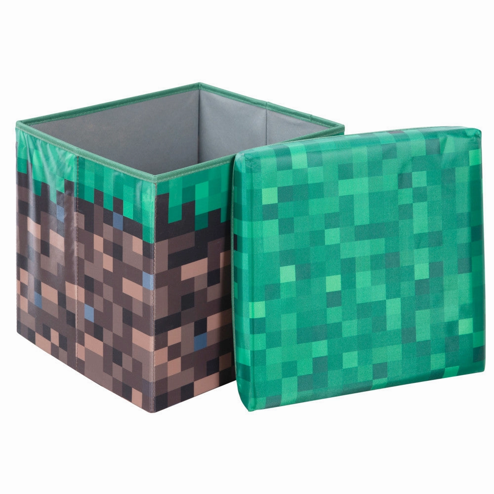 Minecraft Pixel Grass Block Small Ottoman with Storage Lid