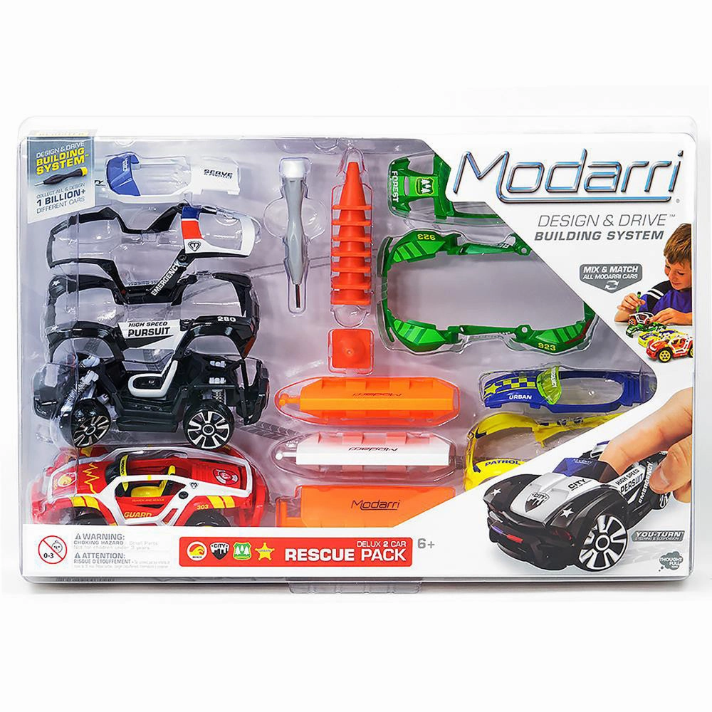 Modarri Deluxe 2 Car Rescue Pack - Creative DIY Toy Car Building Kit for Kids 6 