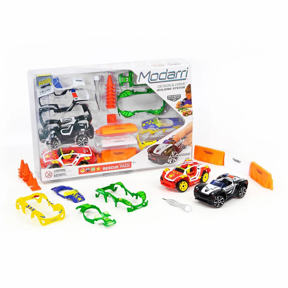 Modarri Deluxe 2 Car Rescue Pack - Creative DIY Toy Car Building Kit for Kids 6 