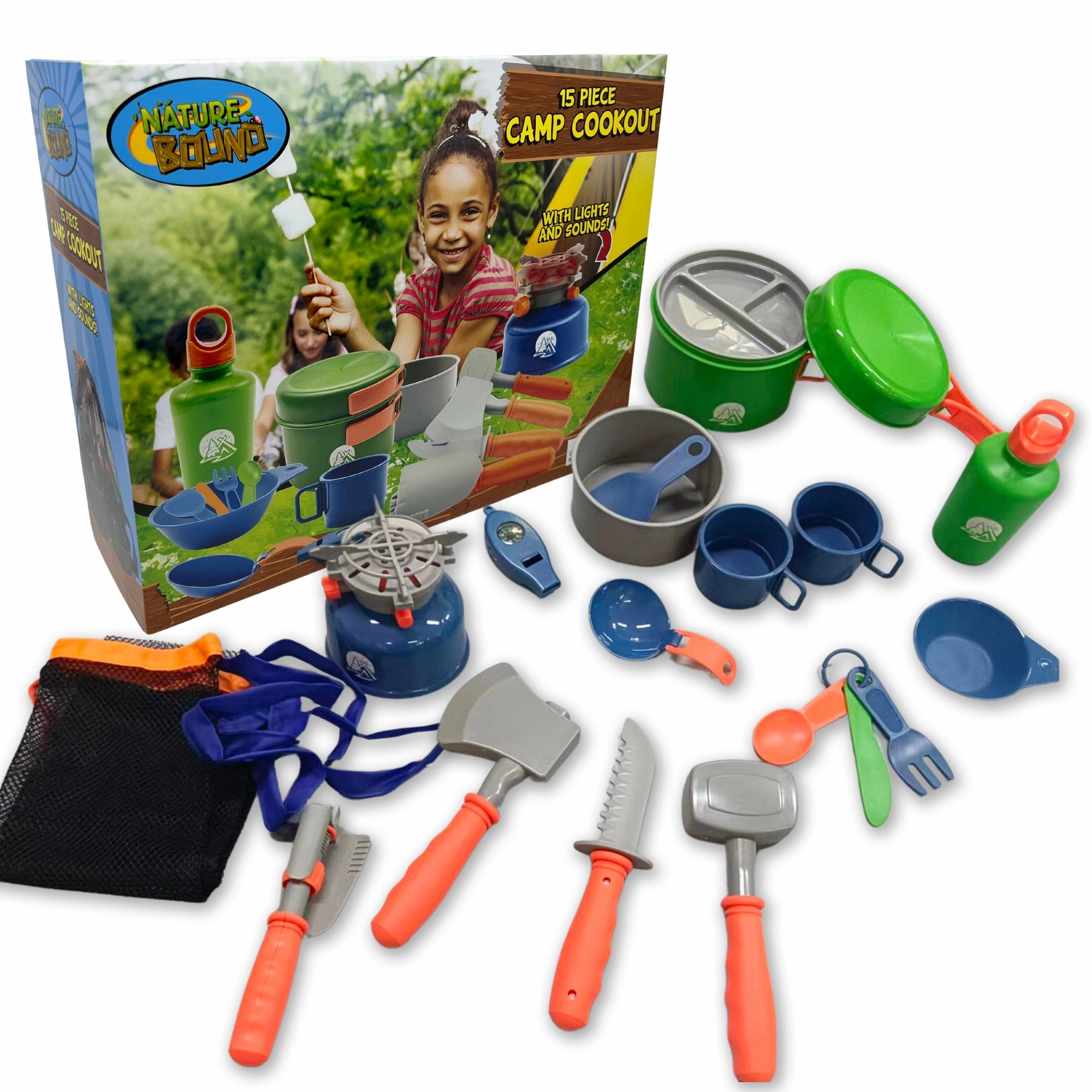 Nature Bound Camp Cookout Set with Light & Sound Burner for Kids, 15pc Set
