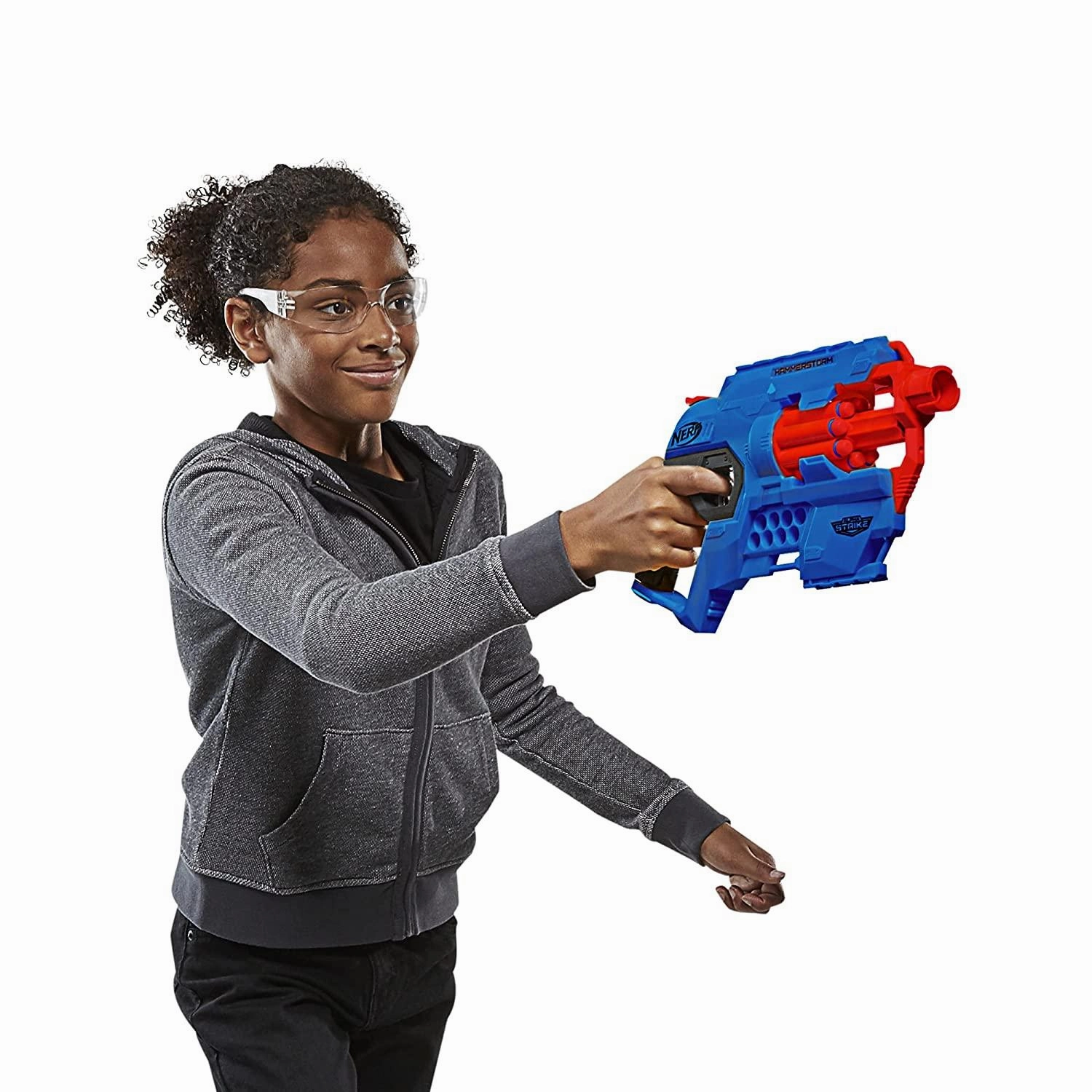Nerf Alpha Strike Hammerstorm Blaster, Hammer-Priming Action, 8-Dart Drum, 8 Darts