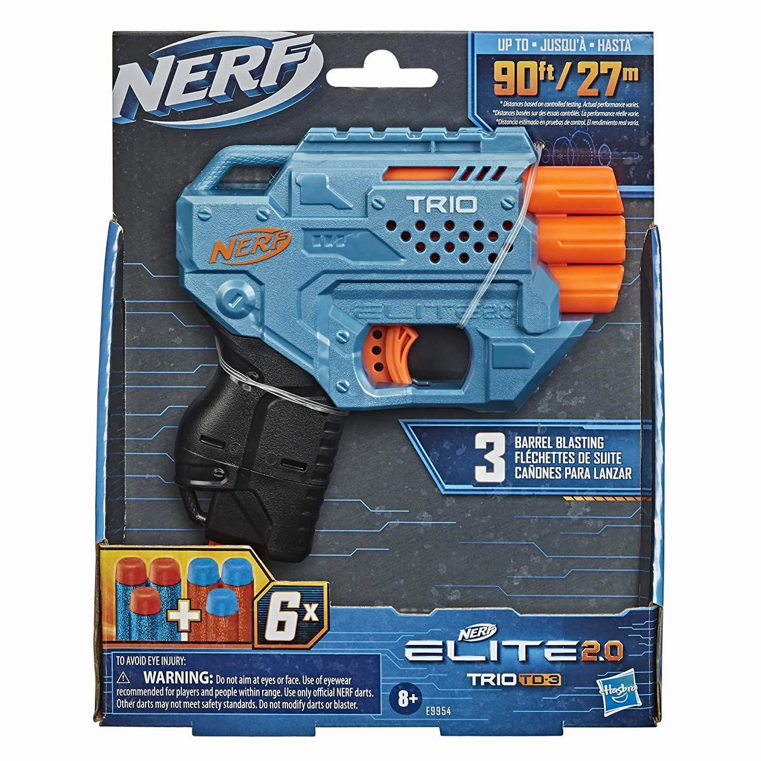 Nerf Elite 2.0 Trio Sd-3 Blaster, 6 Darts, 3-Barrel Blasting, Tactical Rail for Customizing Capability