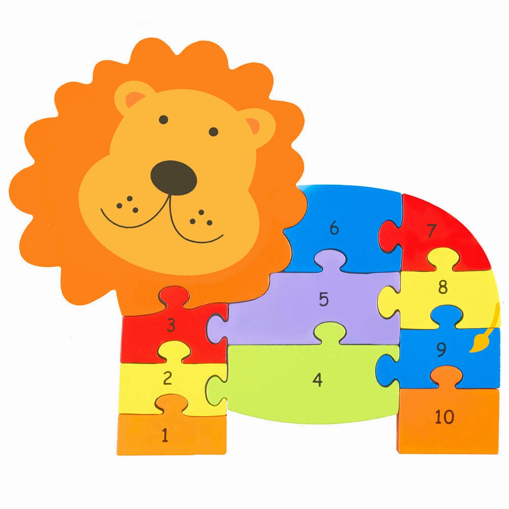 Orange Tree Toys Lion Number Puzzle - 11-Piece Educational Wooden Set, Ages 1 
