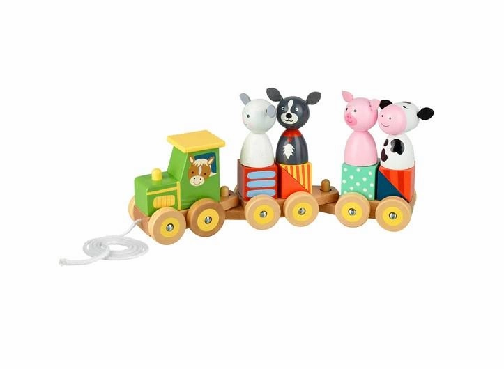 Orange Tree Toys Wooden Farm Animal Puzzle Train Pull Along for Age 1 