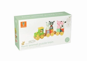 Orange Tree Toys Wooden Farm Animal Puzzle Train Pull Along for Age 1 