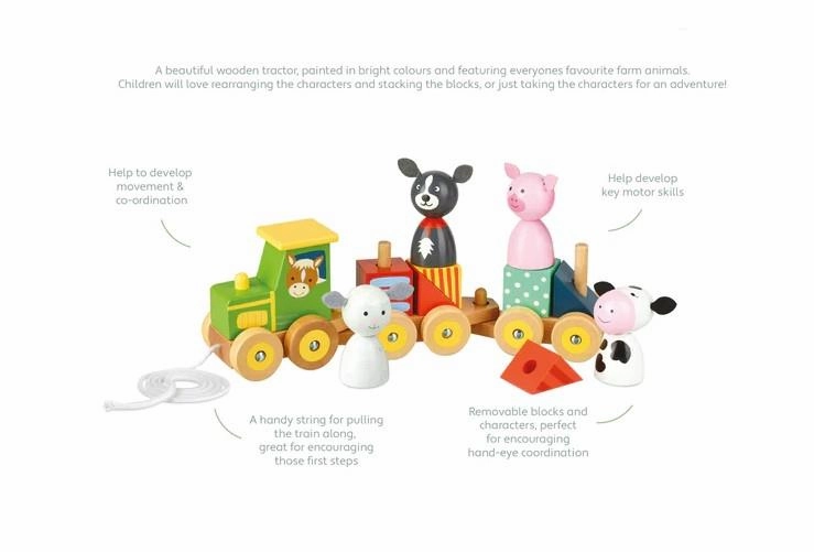 Orange Tree Toys Wooden Farm Animal Puzzle Train Pull Along for Age 1 