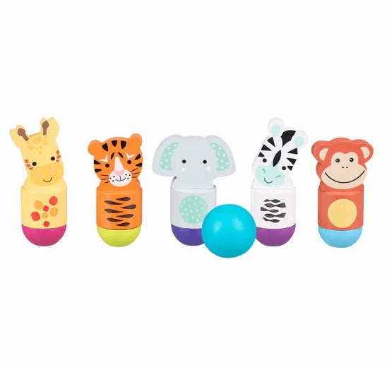 Orange Tree Toys Wooden Jungle Animal Skittles Set for Ages 3 and Up