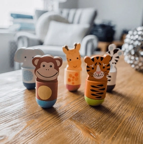 Orange Tree Toys Wooden Jungle Animal Skittles Set for Ages 3 and Up