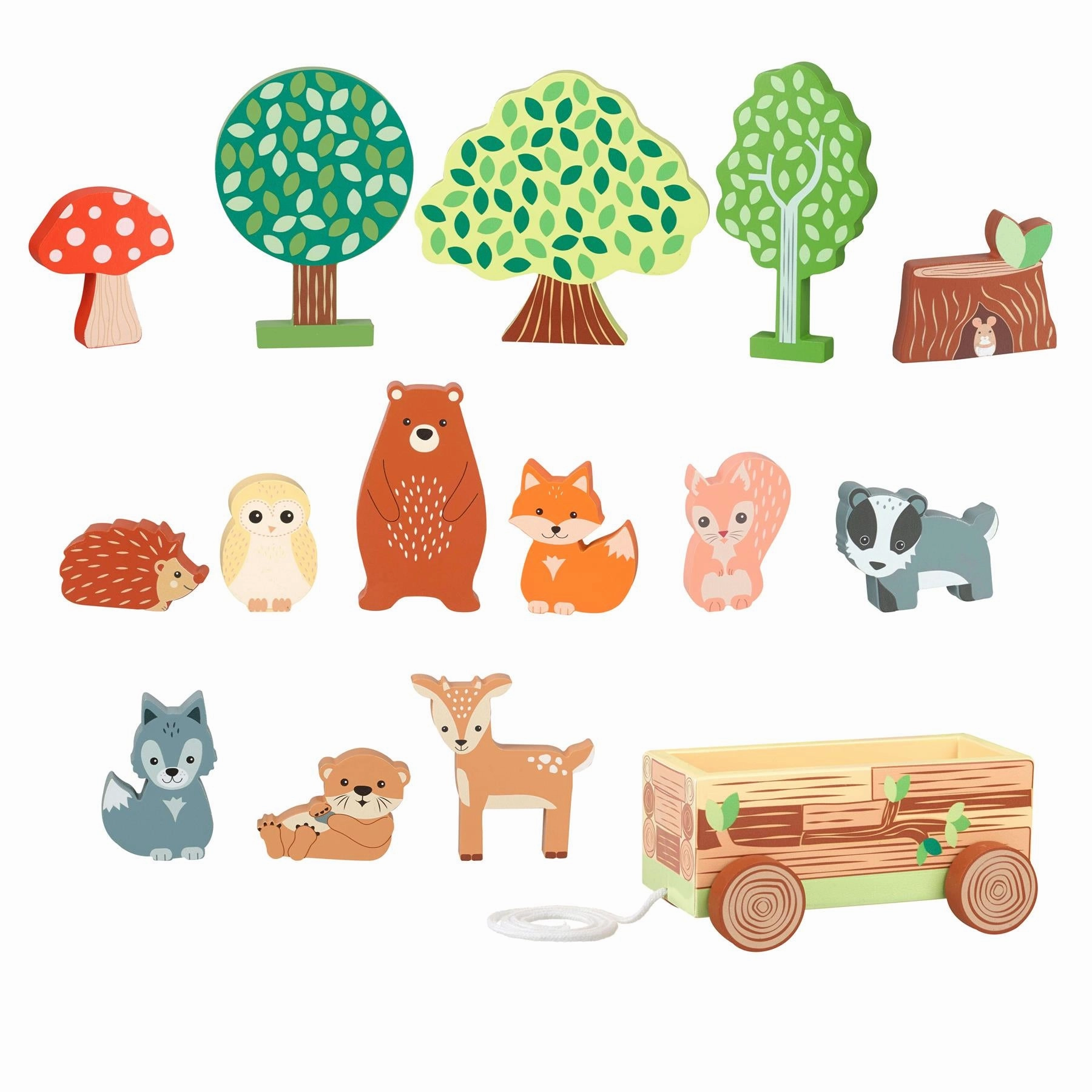 Orange Tree Toys Wooden Woodland Animal Play Set for Ages 18M and Up