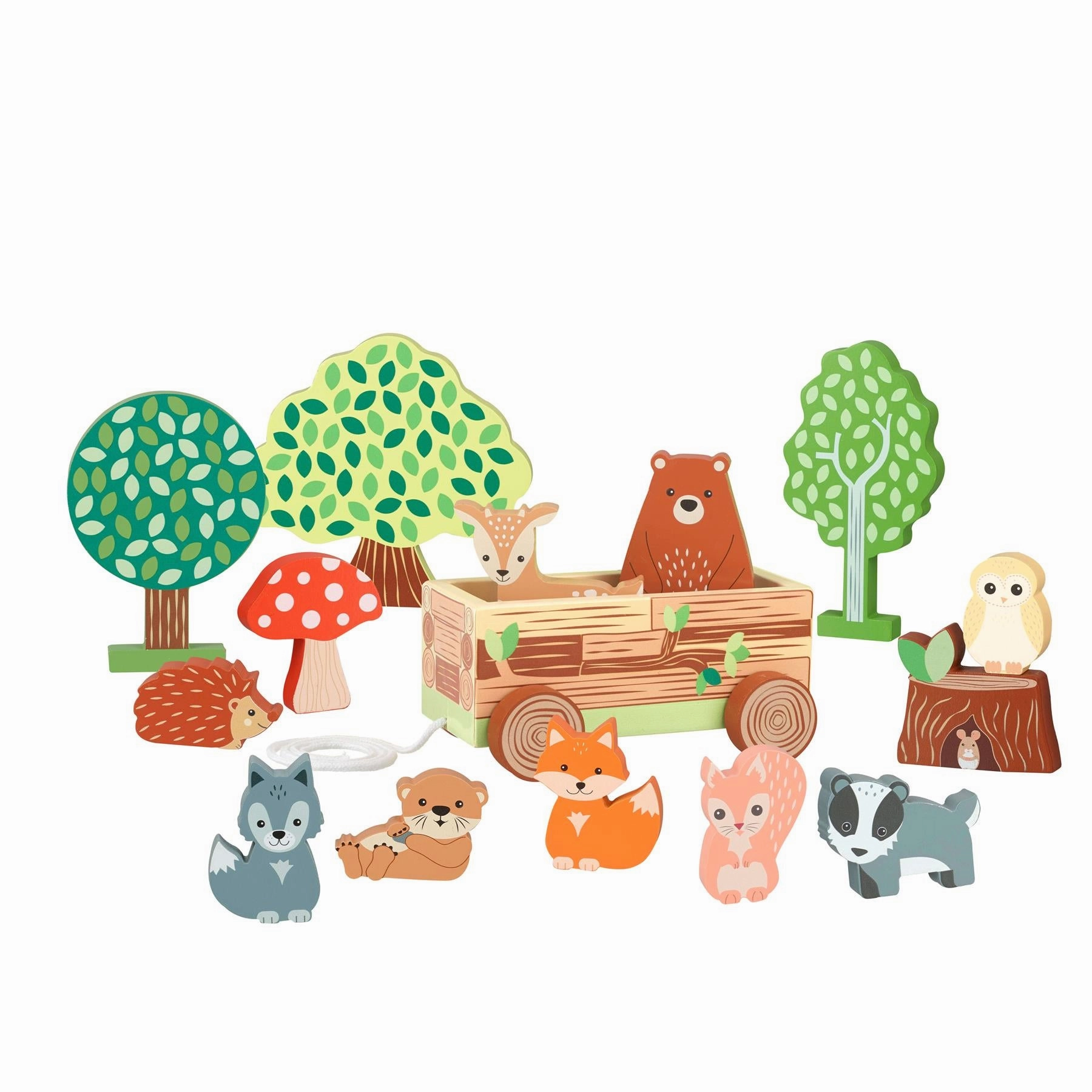 Orange Tree Toys Wooden Woodland Animal Play Set for Ages 18M and Up