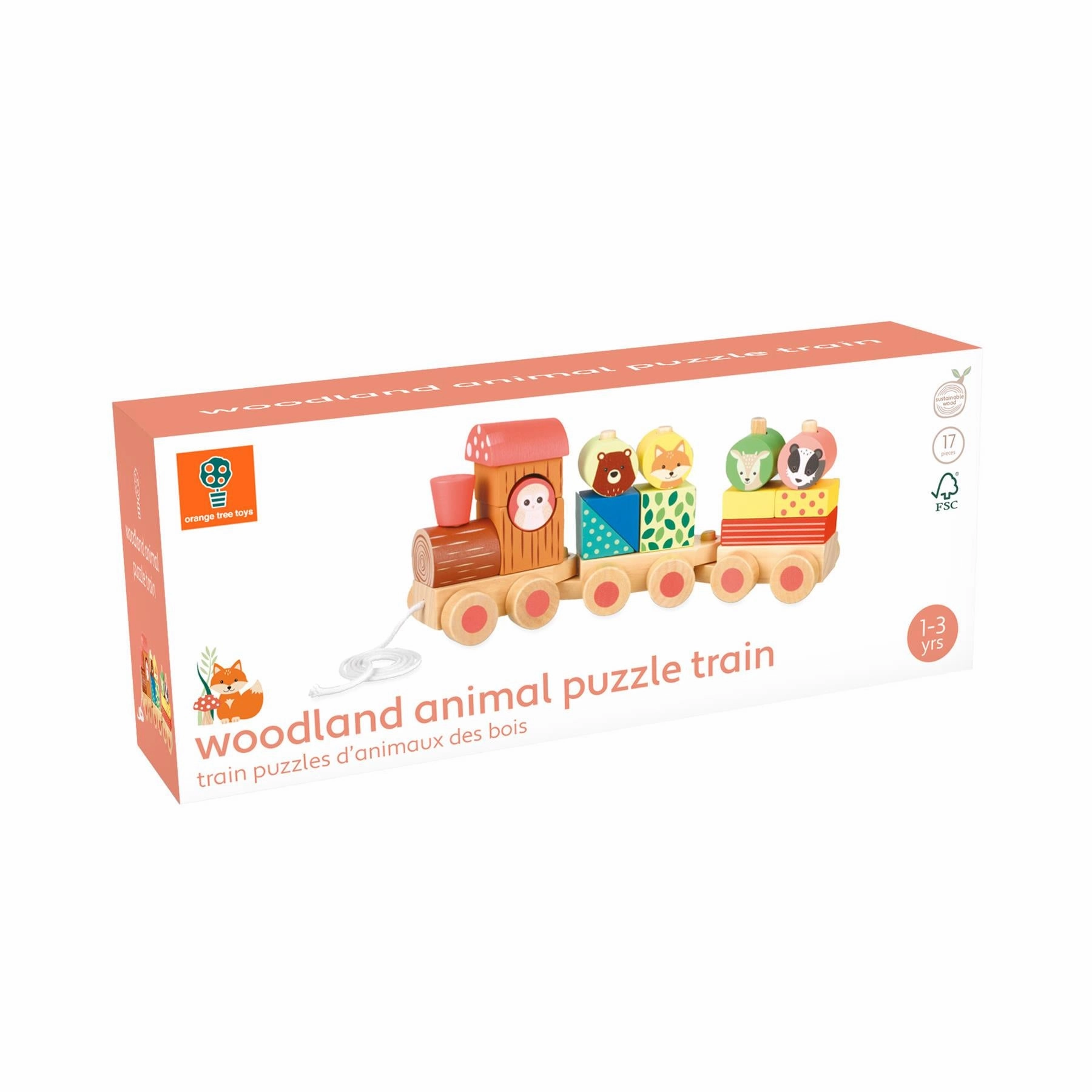 Orange Tree Toys Wooden Woodland Animal Puzzle Train for Ages 18M & Up