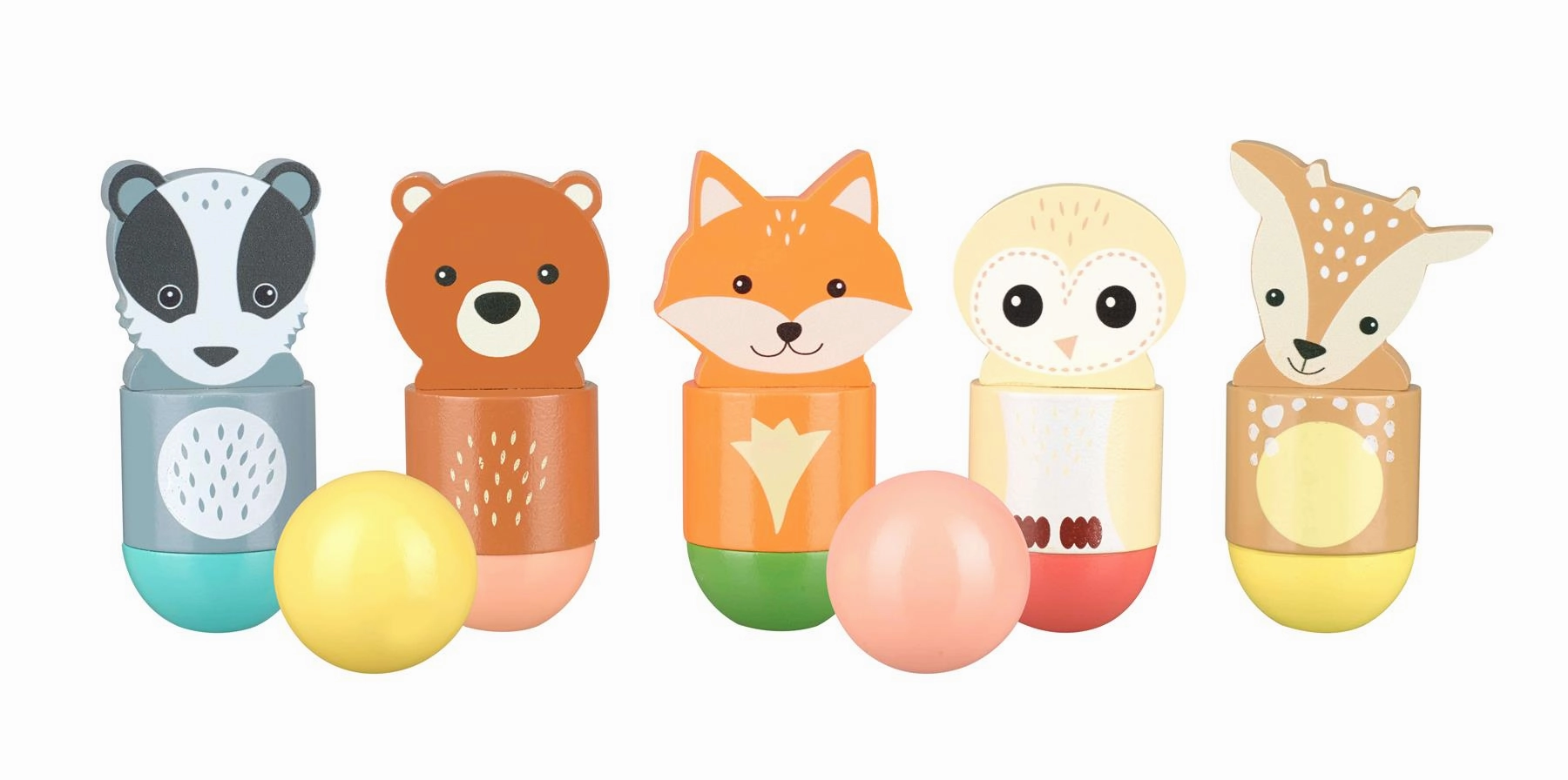 Orange Tree Toys Wooden Woodland Animal Skittles Playset for Ages 3 