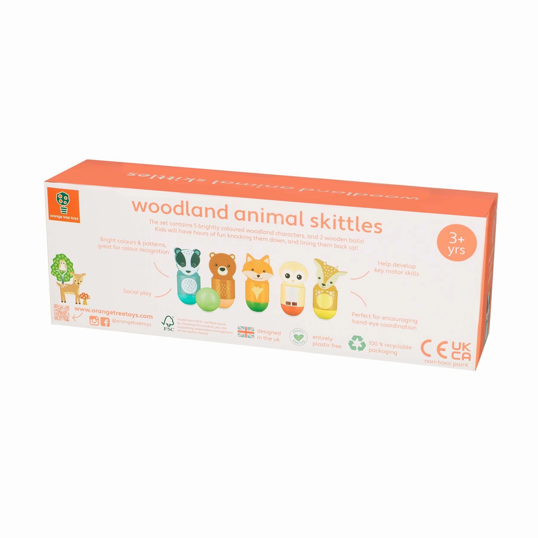 Orange Tree Toys Wooden Woodland Animal Skittles Playset for Ages 3 