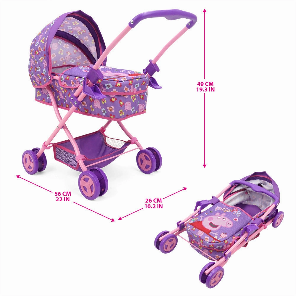 Peppa Pig Floral Fantasy Doll Pram with Retractable Canopy - Purple, Pink